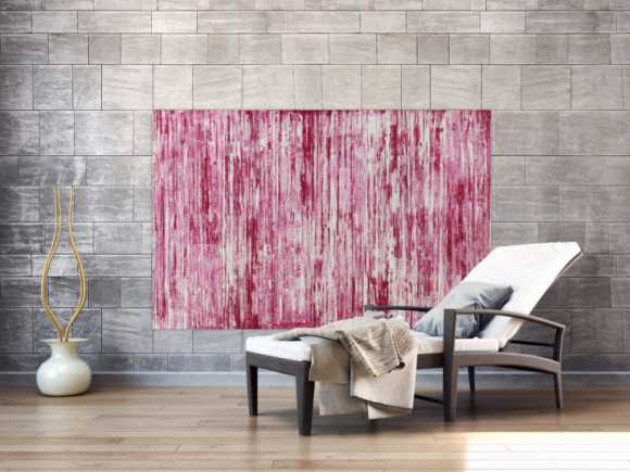 Abstraktes Acrylbild weiß und magenta Spachteltechnik auf Leinwand handgemalt in XXL