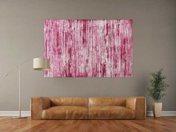 Abstraktes Acrylbild weiß und magenta Spachteltechnik auf Leinwand handgemalt in XXL