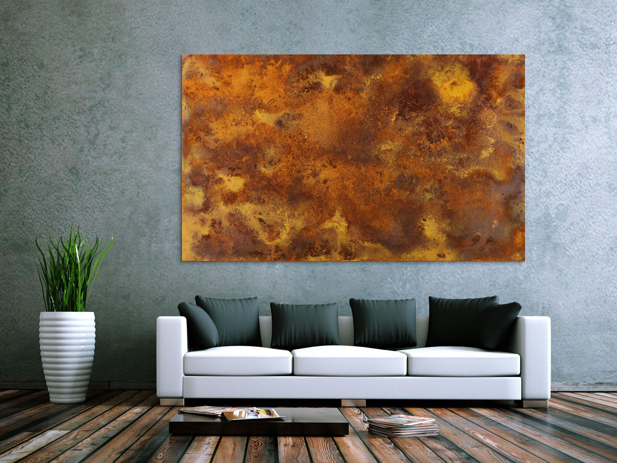 Abstraktes Bild aus echtem Rost auf Leinwand Rostbild unikat in XXL handgemalt