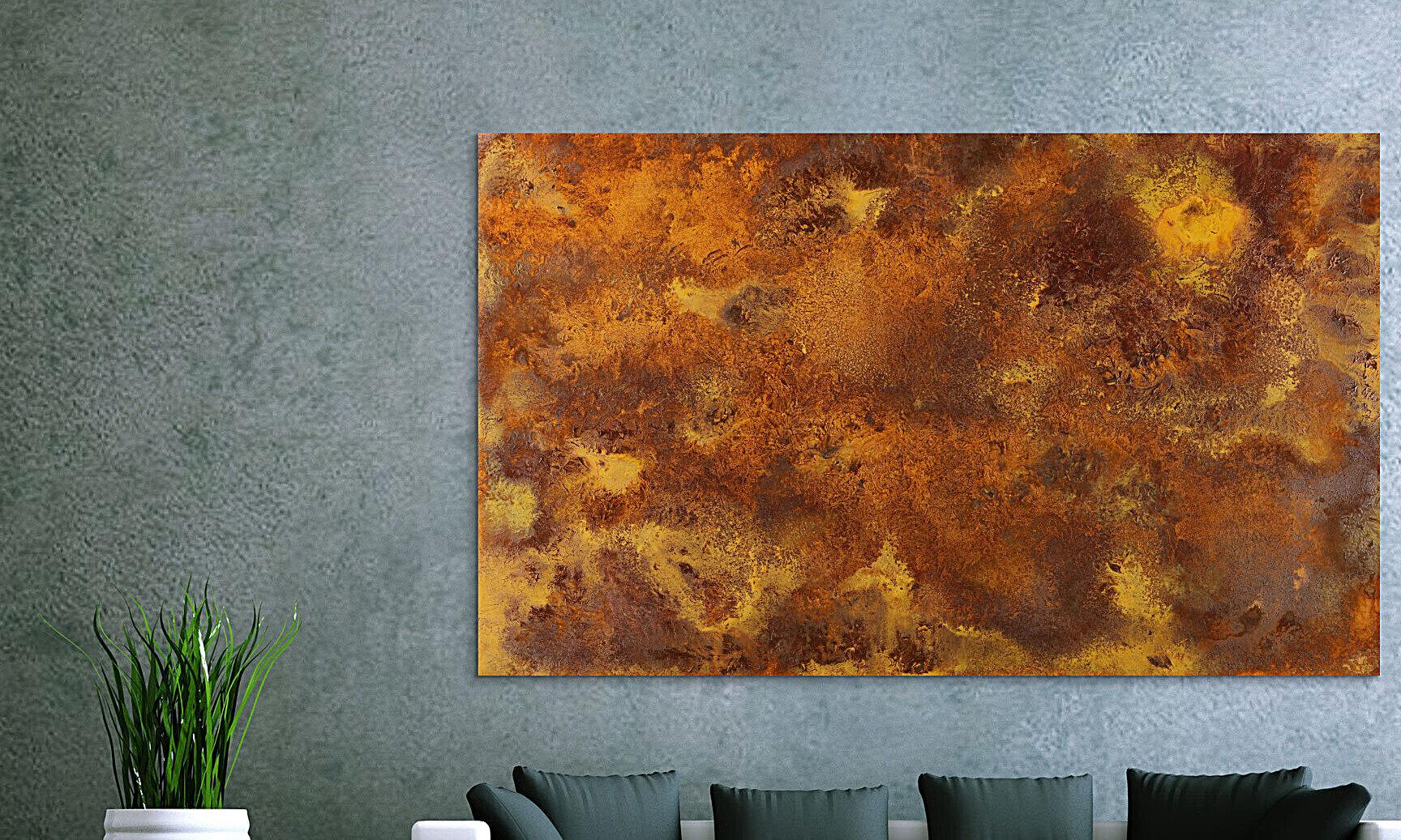 Abstraktes Bild aus echtem Rost auf Leinwand Rostbild unikat in XXL handgemalt