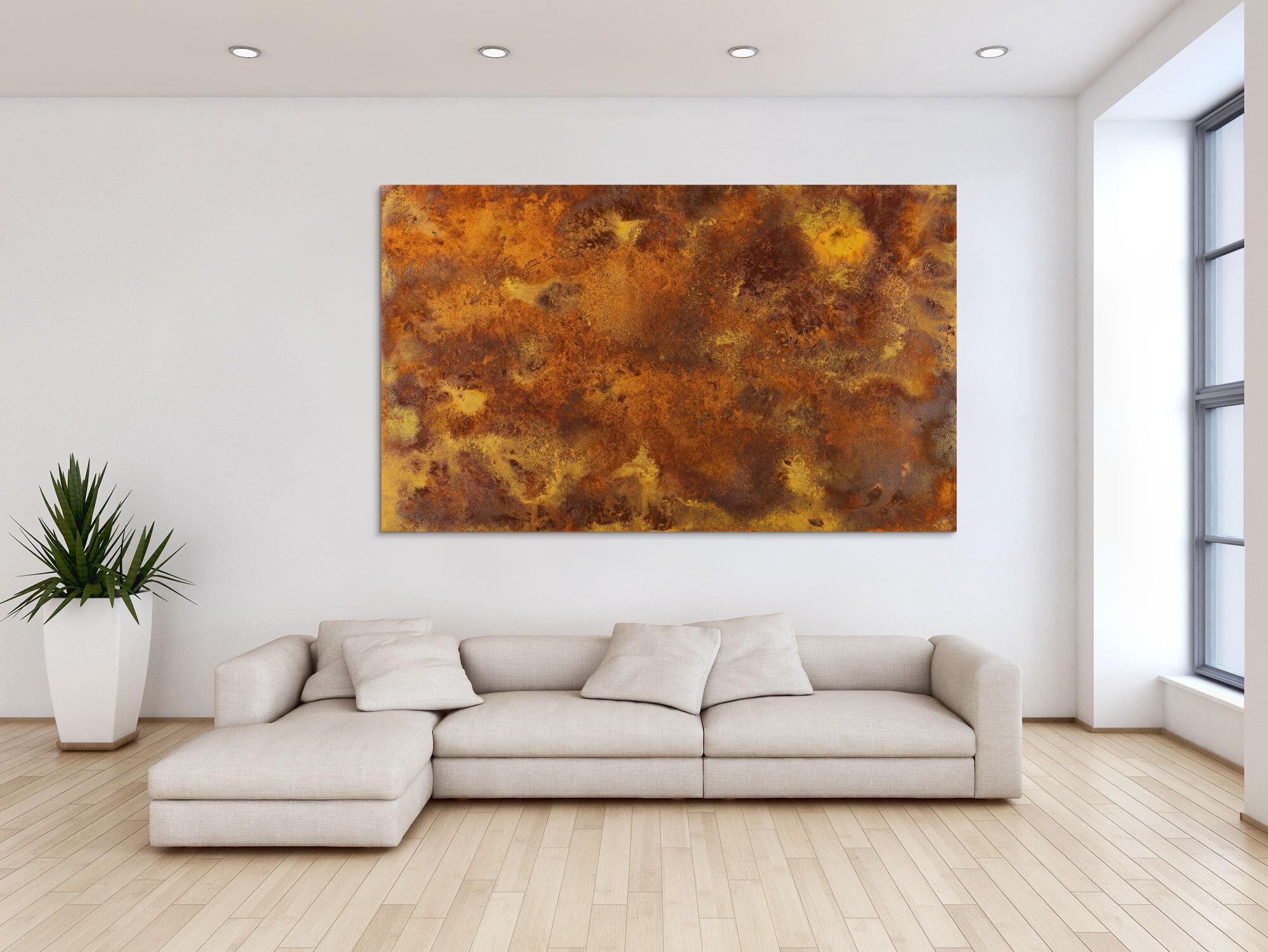 Abstraktes Bild aus echtem Rost auf Leinwand Rostbild unikat in XXL handgemalt