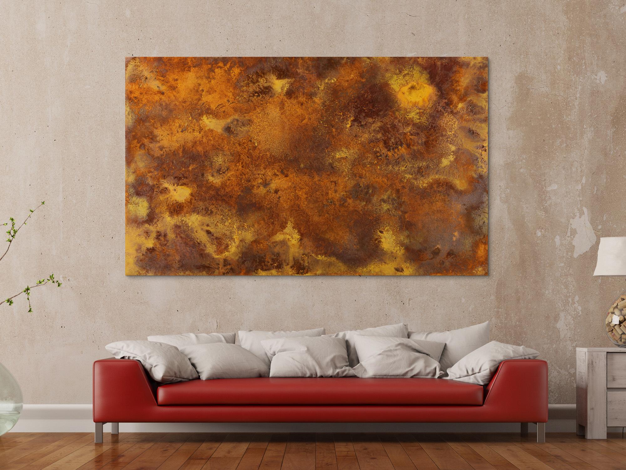 Abstraktes Bild aus echtem Rost auf Leinwand Rostbild unikat in XXL handgemalt