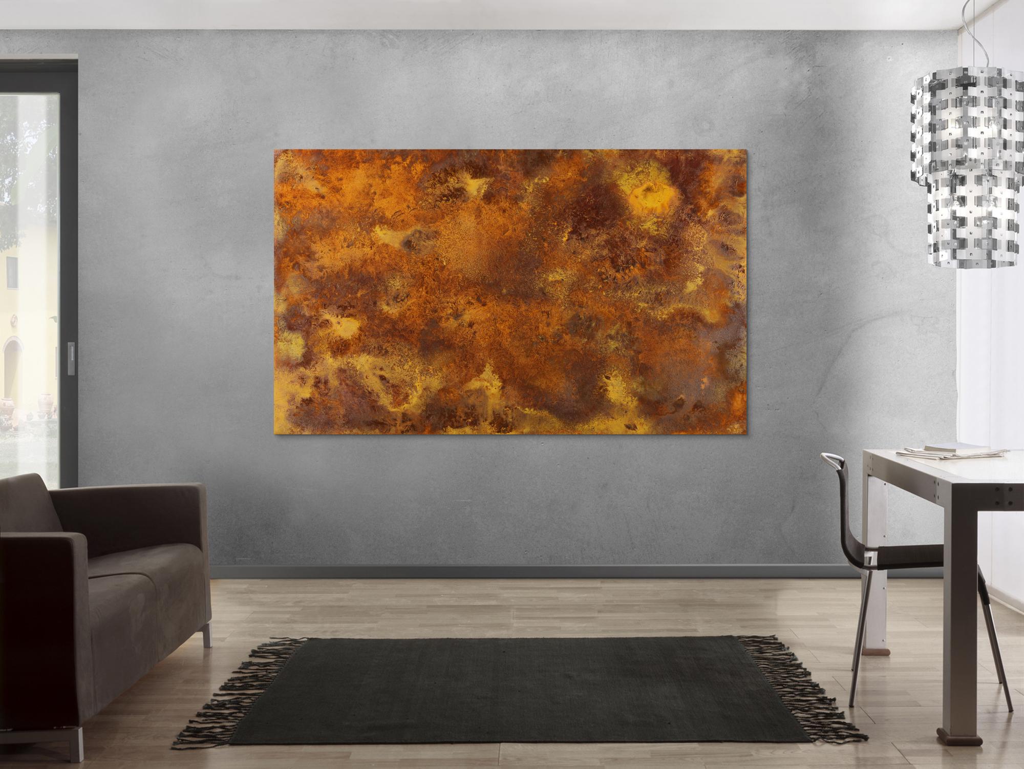 Abstraktes Bild aus echtem Rost auf Leinwand Rostbild unikat in XXL handgemalt