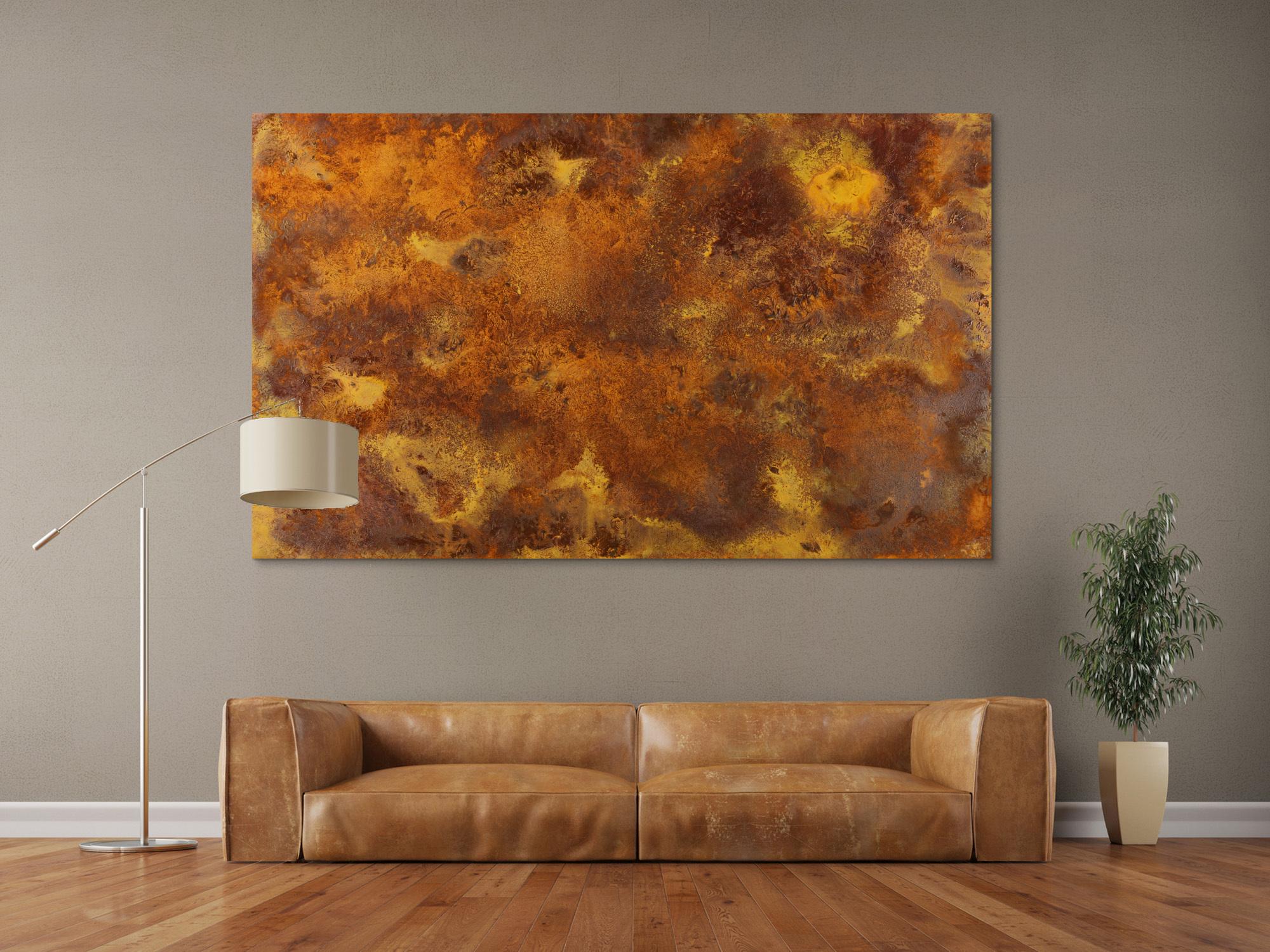 Abstraktes Bild aus echtem Rost auf Leinwand Rostbild unikat in XXL handgemalt