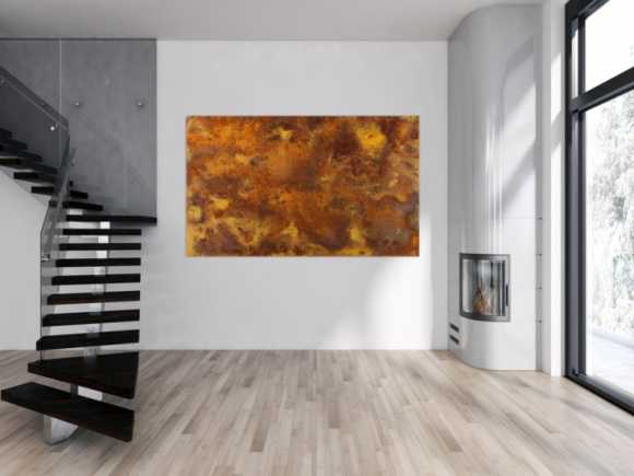 Abstraktes Bild aus echtem Rost auf Leinwand Rostbild unikat in XXL handgemalt