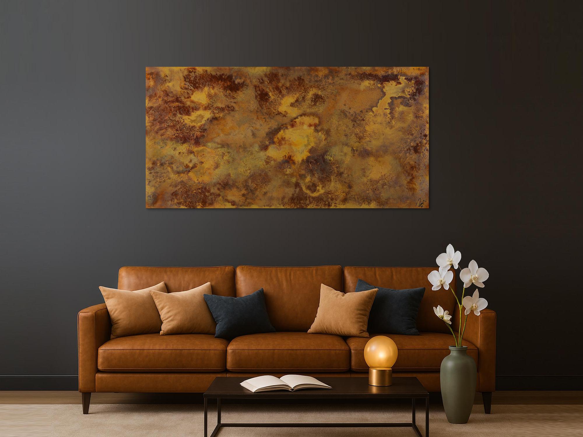 Abstraktes Acrylbild aus echtem Rost auf Leinwand handgemalt in XXL einzigartig