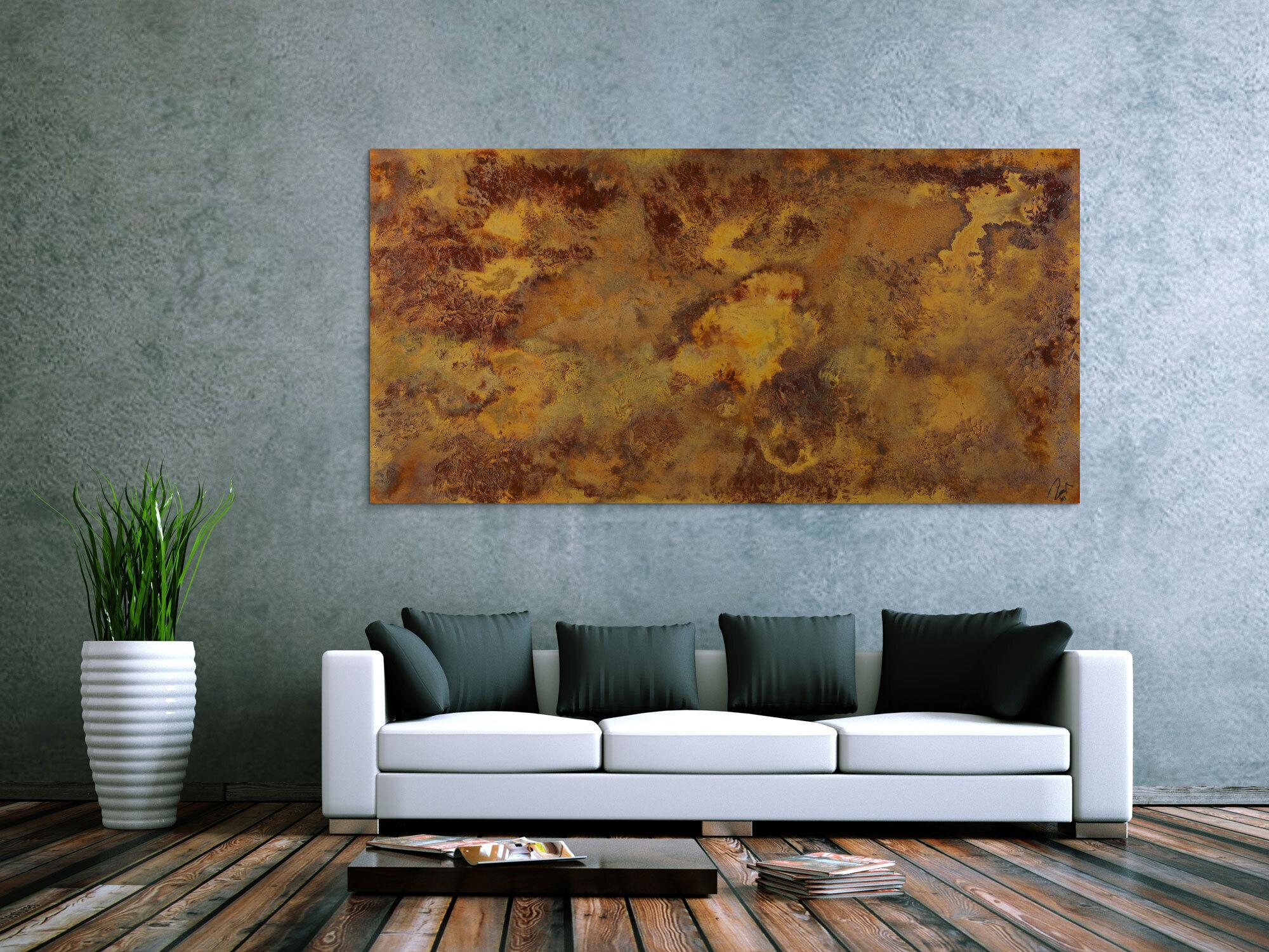 Abstraktes Acrylbild aus echtem Rost auf Leinwand handgemalt in XXL einzigartig