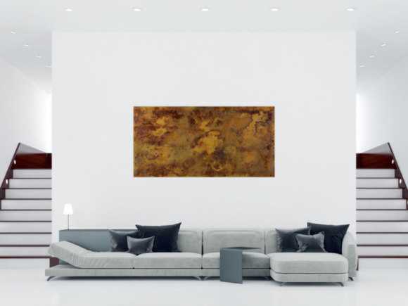 Abstraktes Acrylbild aus echtem Rost auf Leinwand handgemalt in XXL einzigartig