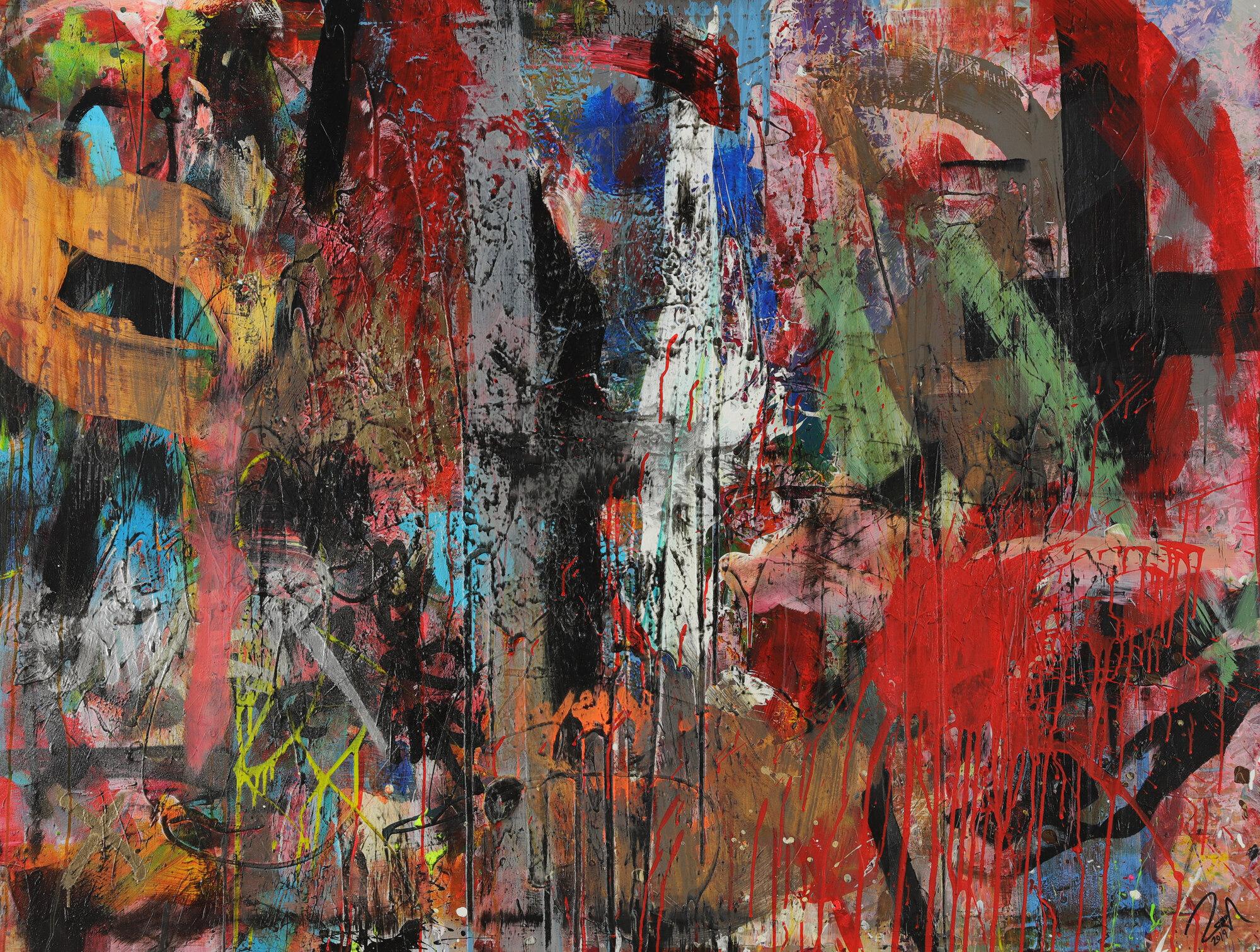 Abstraktes Acrylbild Mischtechnik zeitgenössisch expressionistisch handgemaltes Unikat auf Leinwand