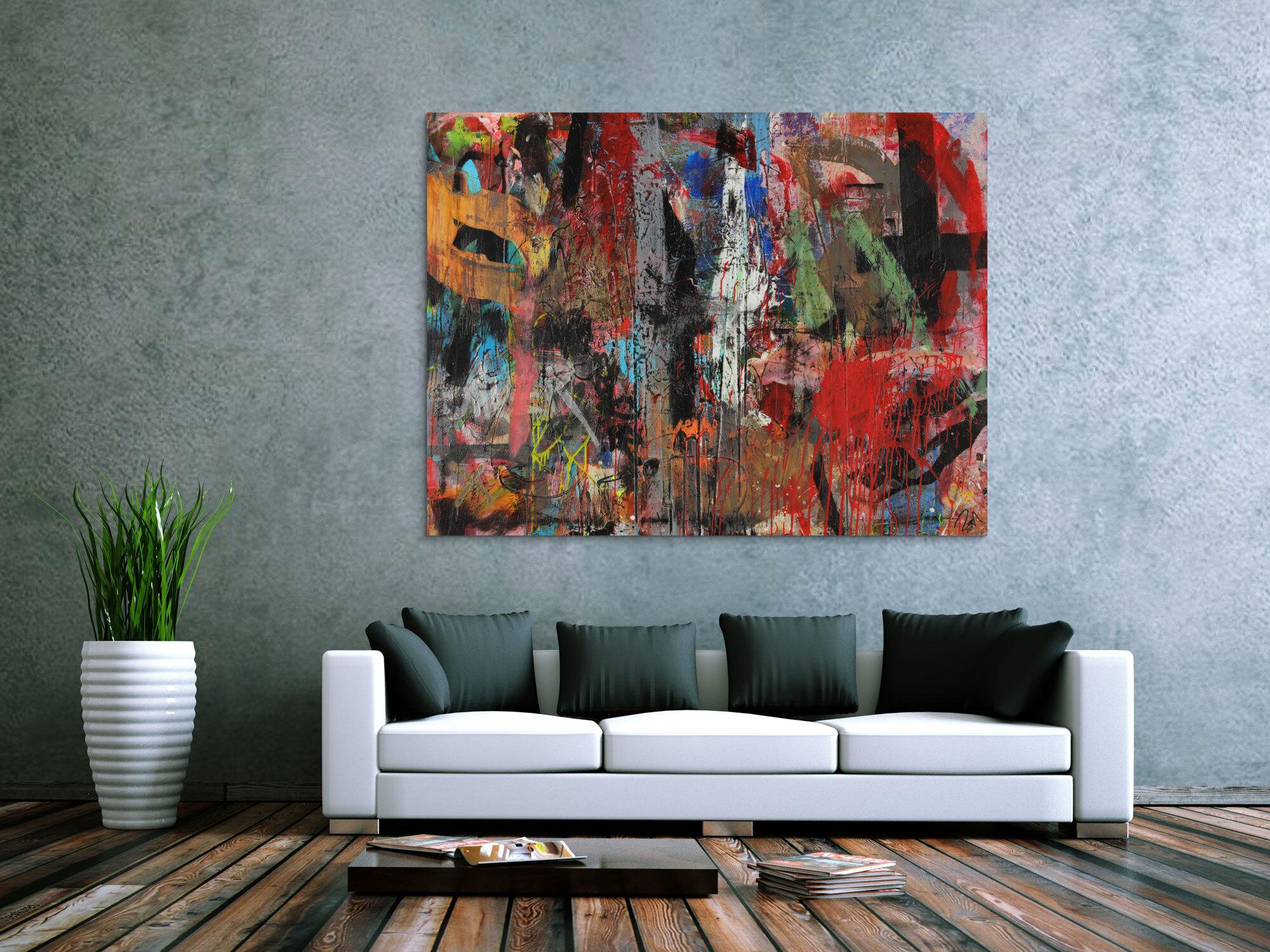 Abstraktes Acrylbild Mischtechnik zeitgenössisch expressionistisch handgemaltes Unikat auf Leinwand