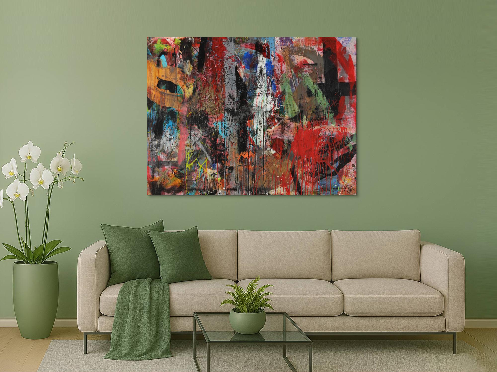 Abstraktes Acrylbild Mischtechnik zeitgenössisch expressionistisch handgemaltes Unikat auf Leinwand