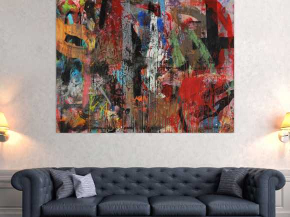 Abstraktes Acrylbild Mischtechnik zeitgenössisch expressionistisch handgemaltes Unikat auf Leinwand