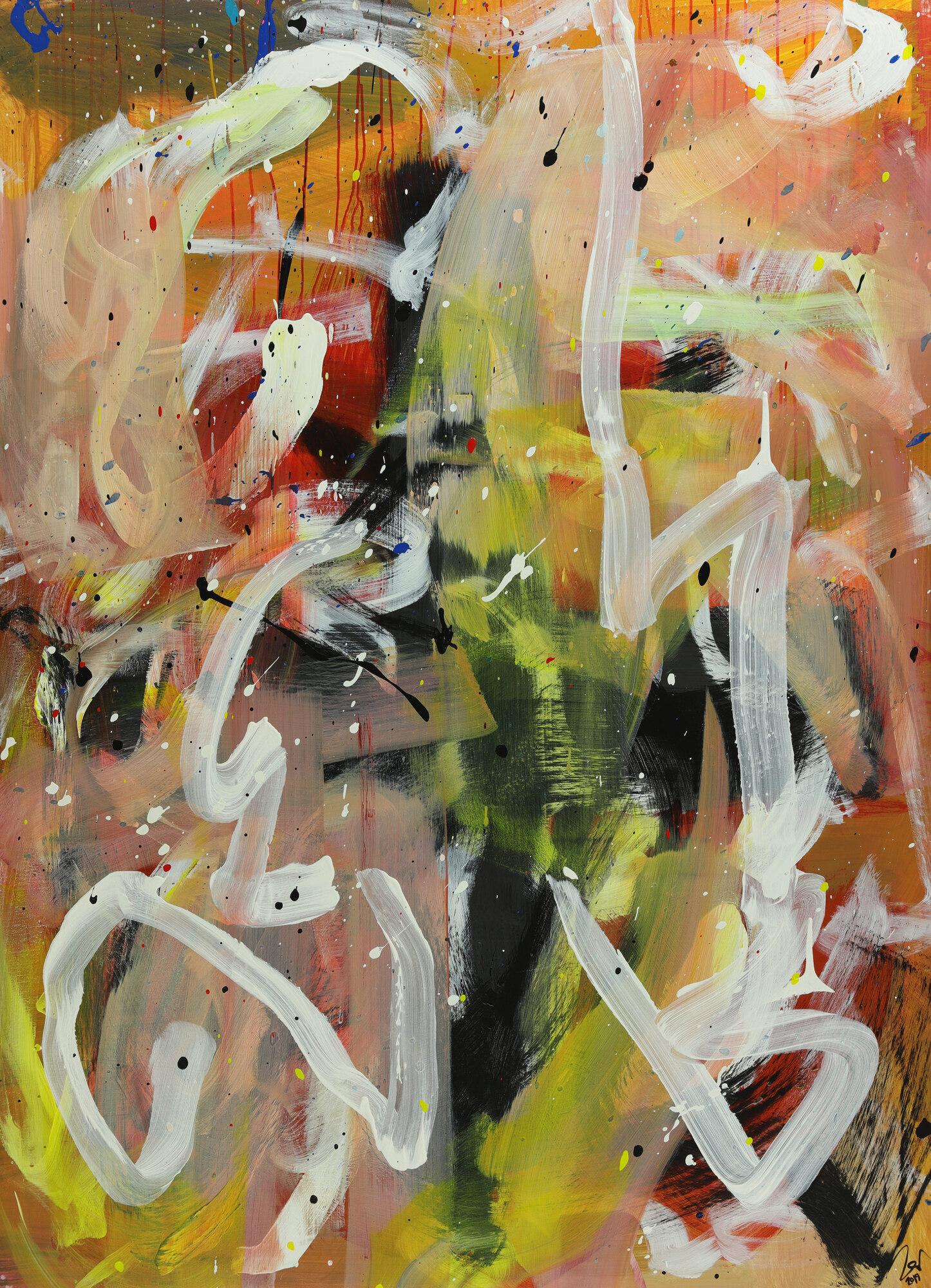 Abstraktes Acrylbild Mischtechnik Modern Art handgemalt auf Leinwand im Hochformat