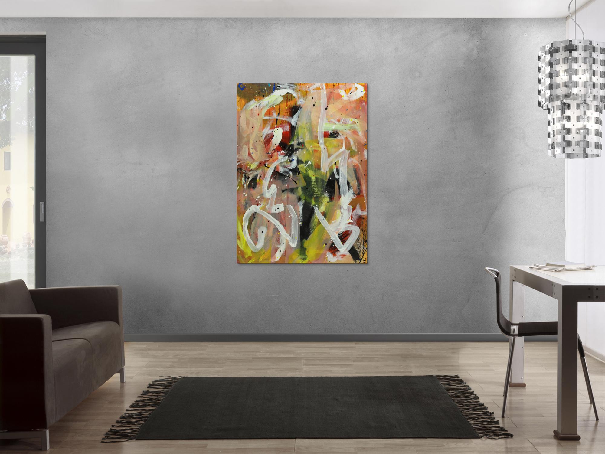 Abstraktes Acrylbild Mischtechnik Modern Art handgemalt auf Leinwand im Hochformat