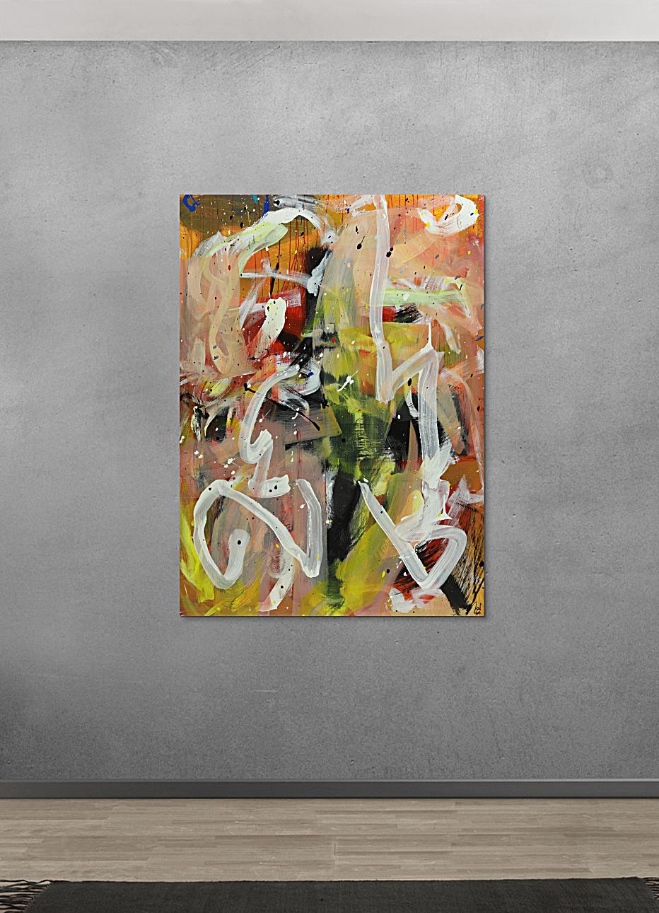 Abstraktes Acrylbild Mischtechnik Modern Art handgemalt auf Leinwand im Hochformat