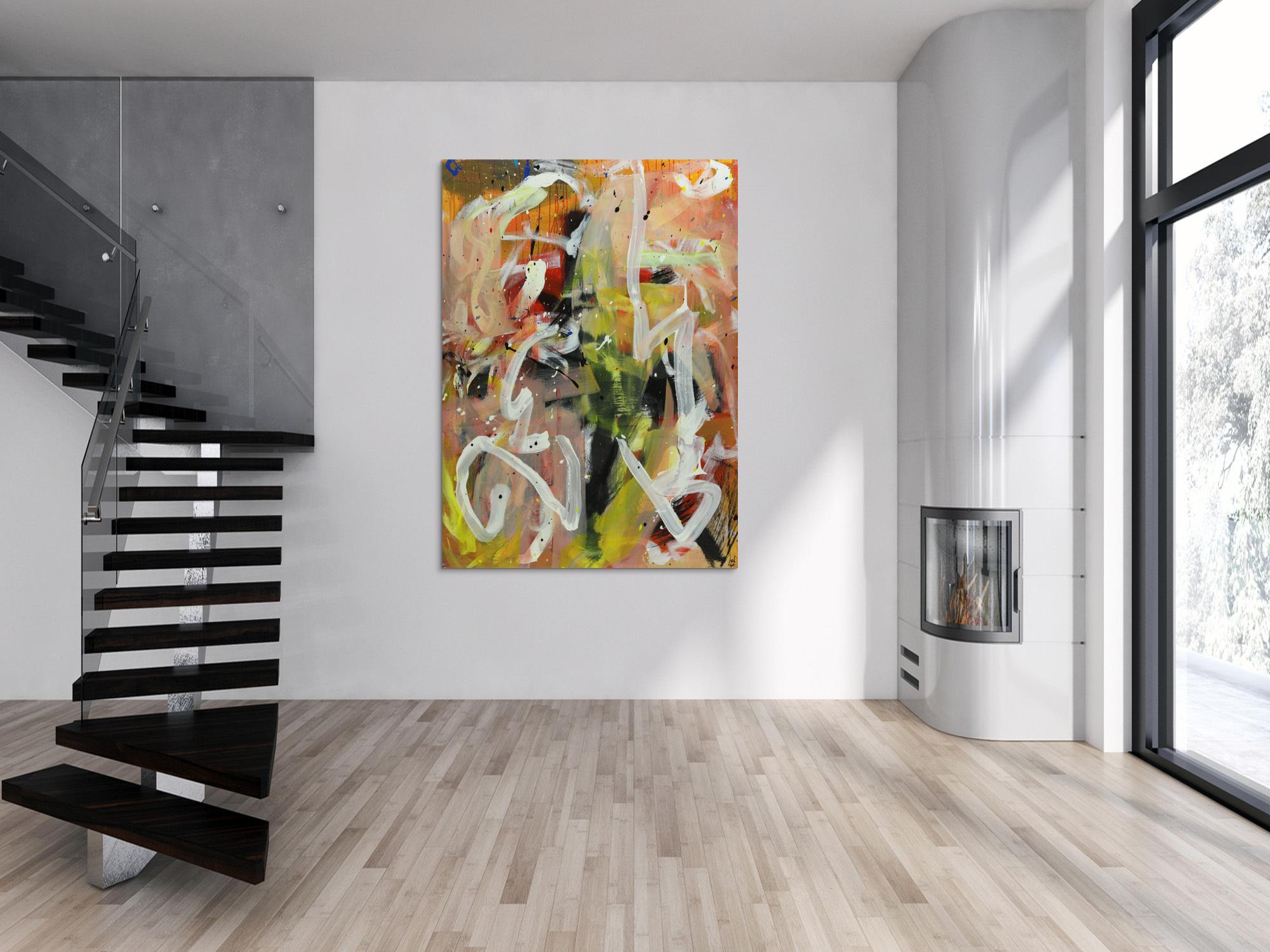 Abstraktes Acrylbild Mischtechnik Modern Art handgemalt auf Leinwand im Hochformat