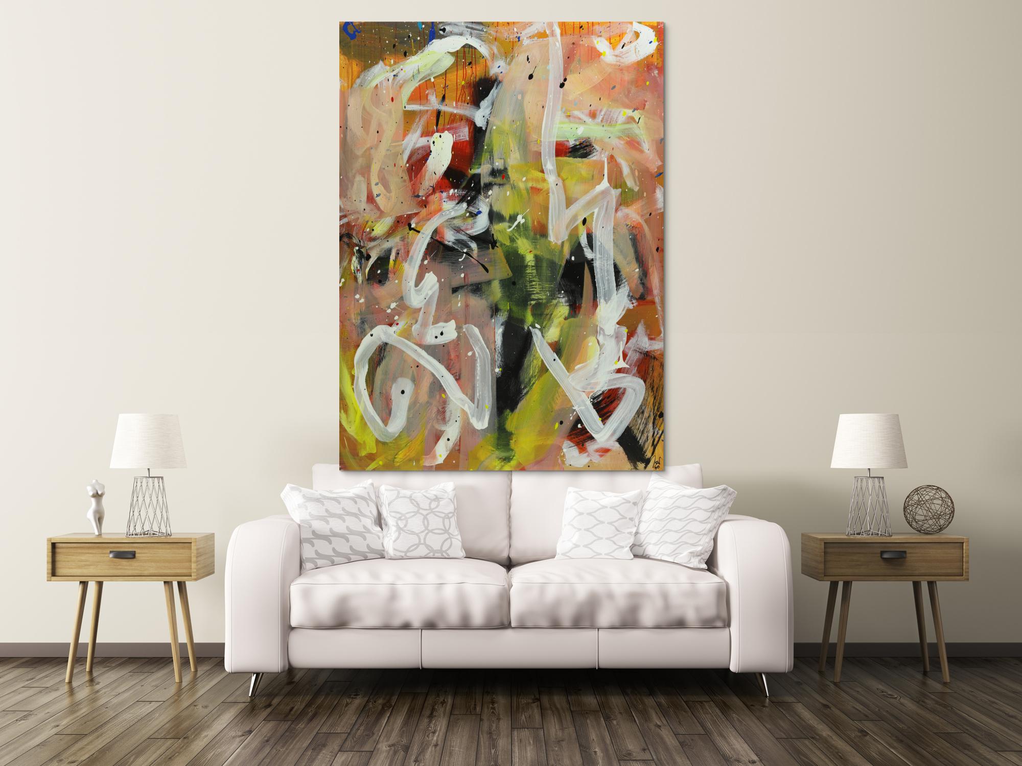 Abstraktes Acrylbild Mischtechnik Modern Art handgemalt auf Leinwand im Hochformat