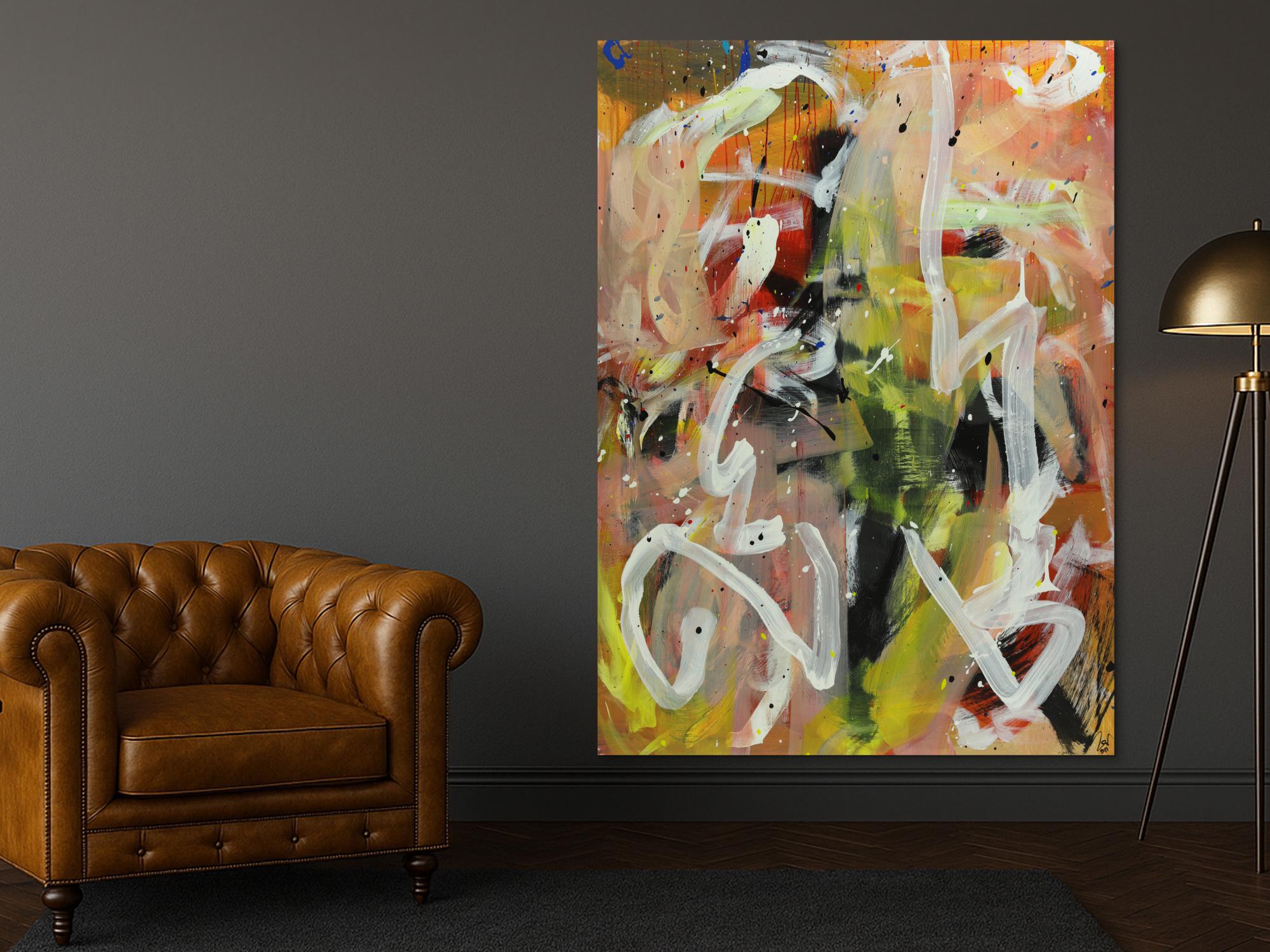 Abstraktes Acrylbild Mischtechnik Modern Art handgemalt auf Leinwand im Hochformat