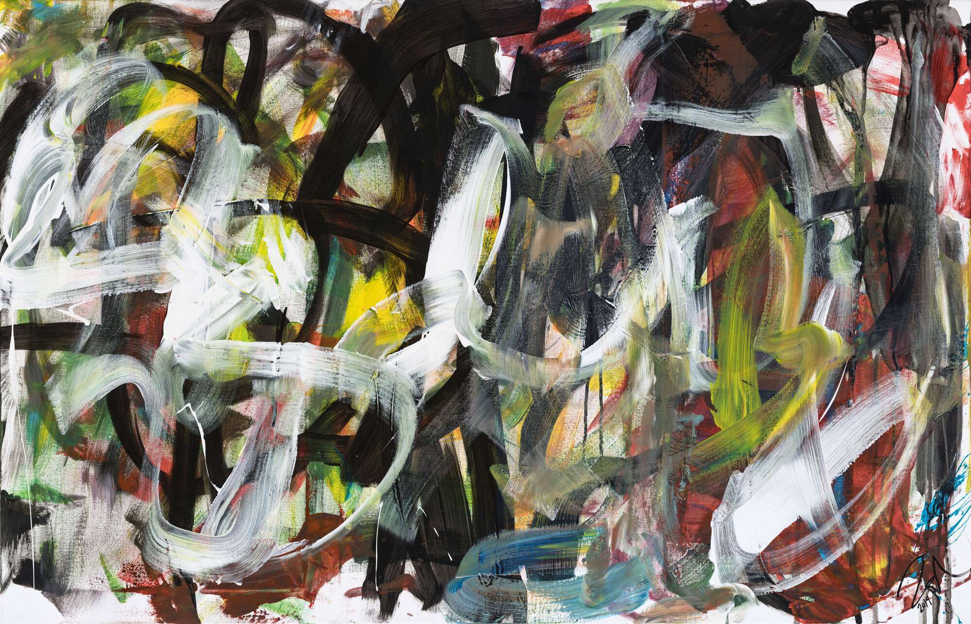 Abstraktes Original Gemälde 90x140cm Action Painting zeitgenössisch auf Leinwand Mischtechnik schwarz anthrazit weiß Einzelstück