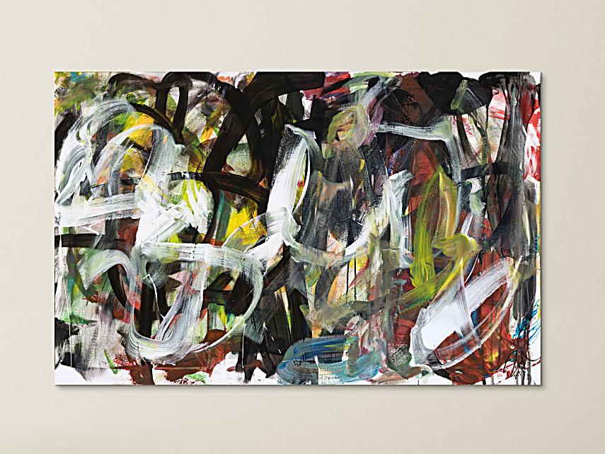 Abstraktes Original Gemälde 90x140cm Action Painting zeitgenössisch auf Leinwand Mischtechnik schwarz anthrazit weiß Einzelstück