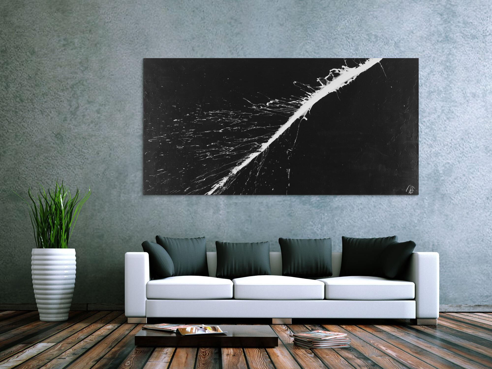 Abstraktes Acrylbild minimalistisch schwarz weiß auf Leinwand handgemalt expressionistisch modern