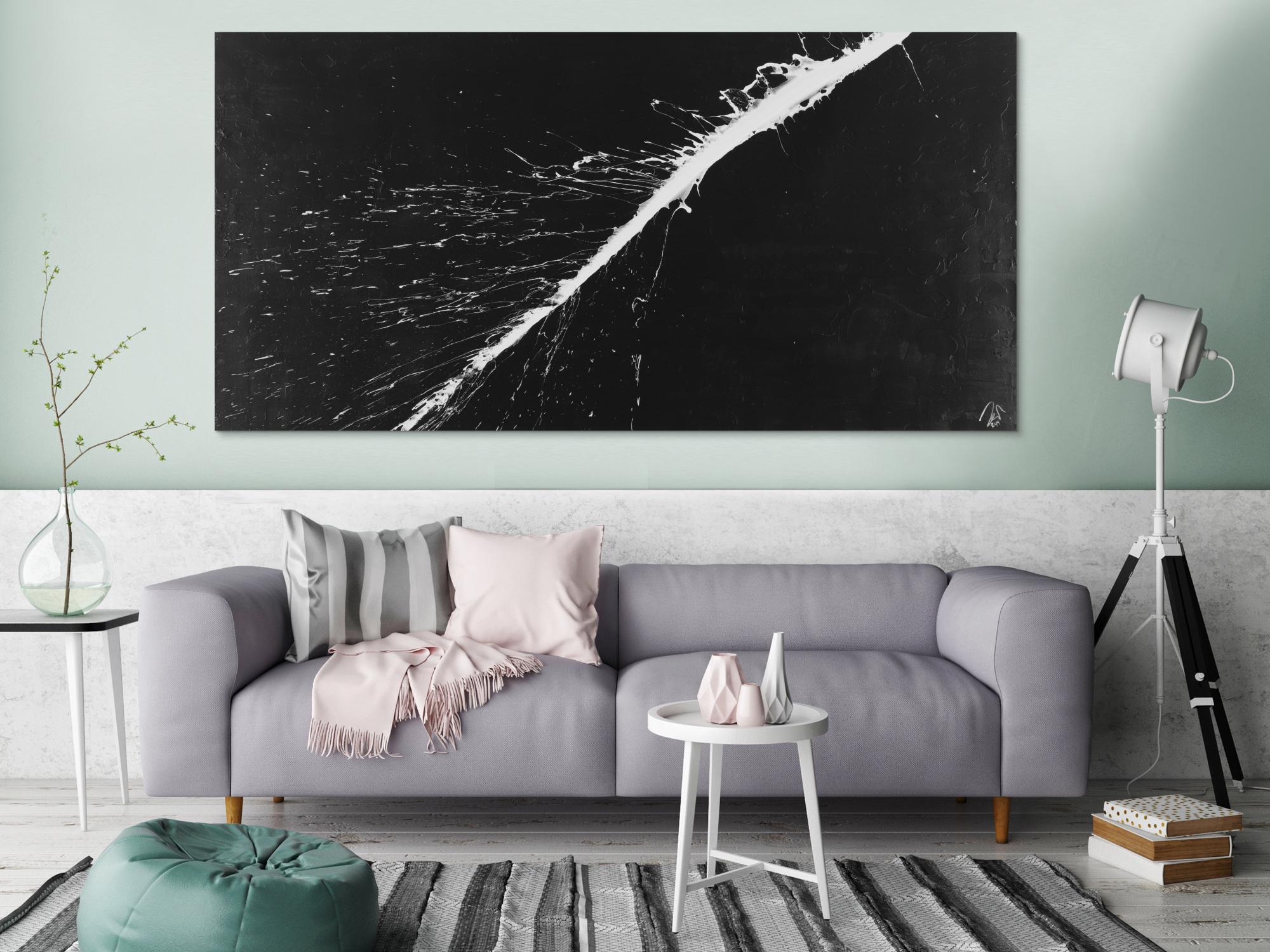 Abstraktes Acrylbild minimalistisch schwarz weiß auf Leinwand handgemalt expressionistisch modern