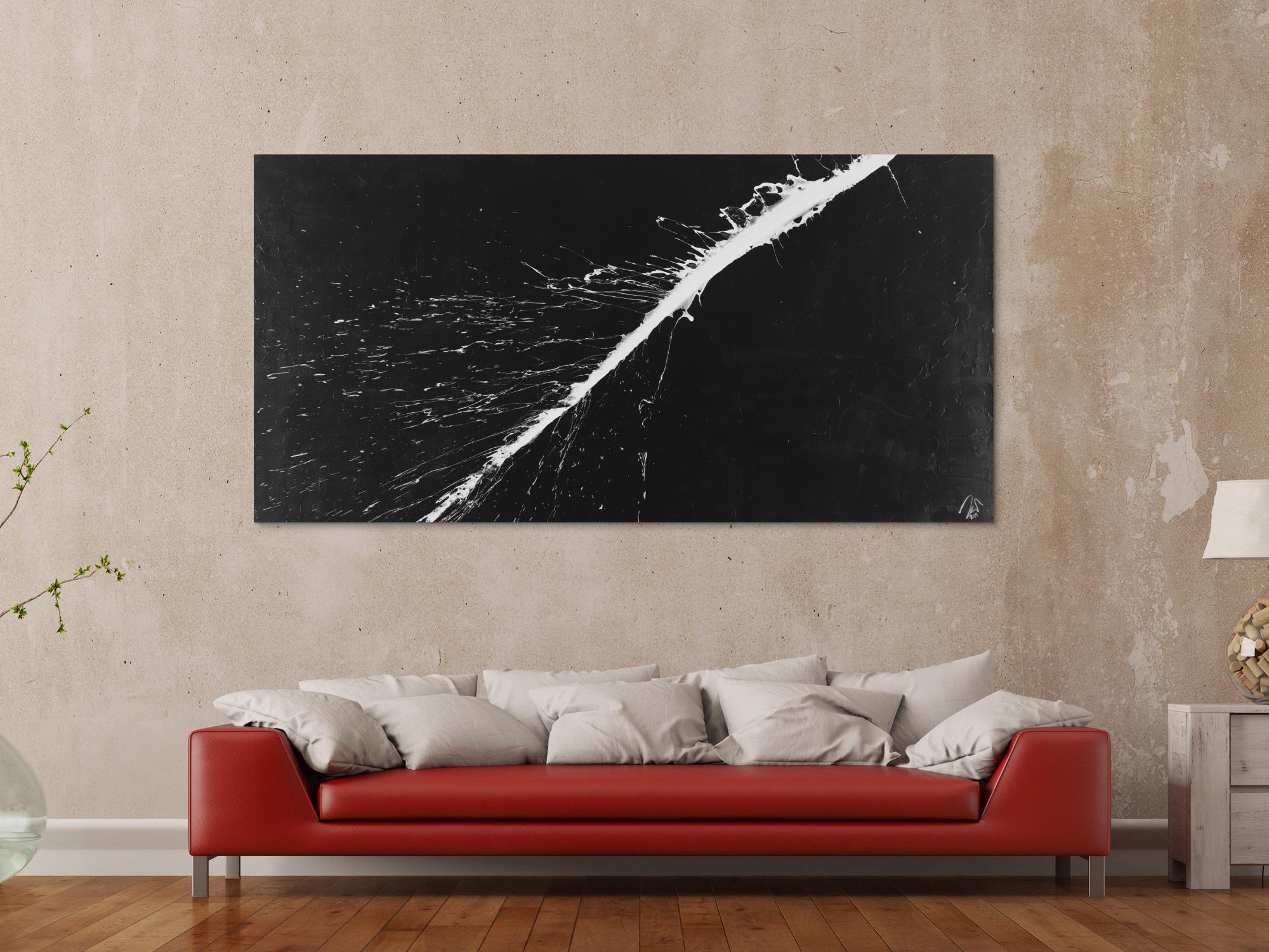 Abstraktes Acrylbild minimalistisch schwarz weiß auf Leinwand handgemalt expressionistisch modern