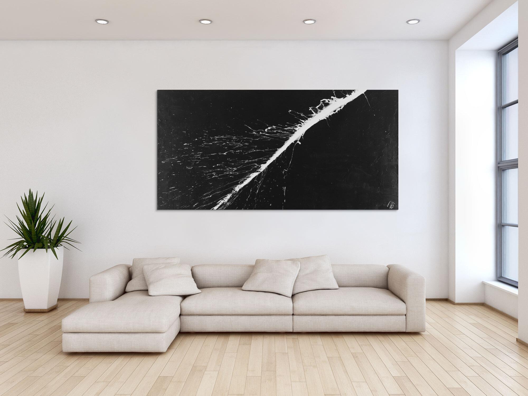 Abstraktes Acrylbild minimalistisch schwarz weiß auf Leinwand handgemalt expressionistisch modern