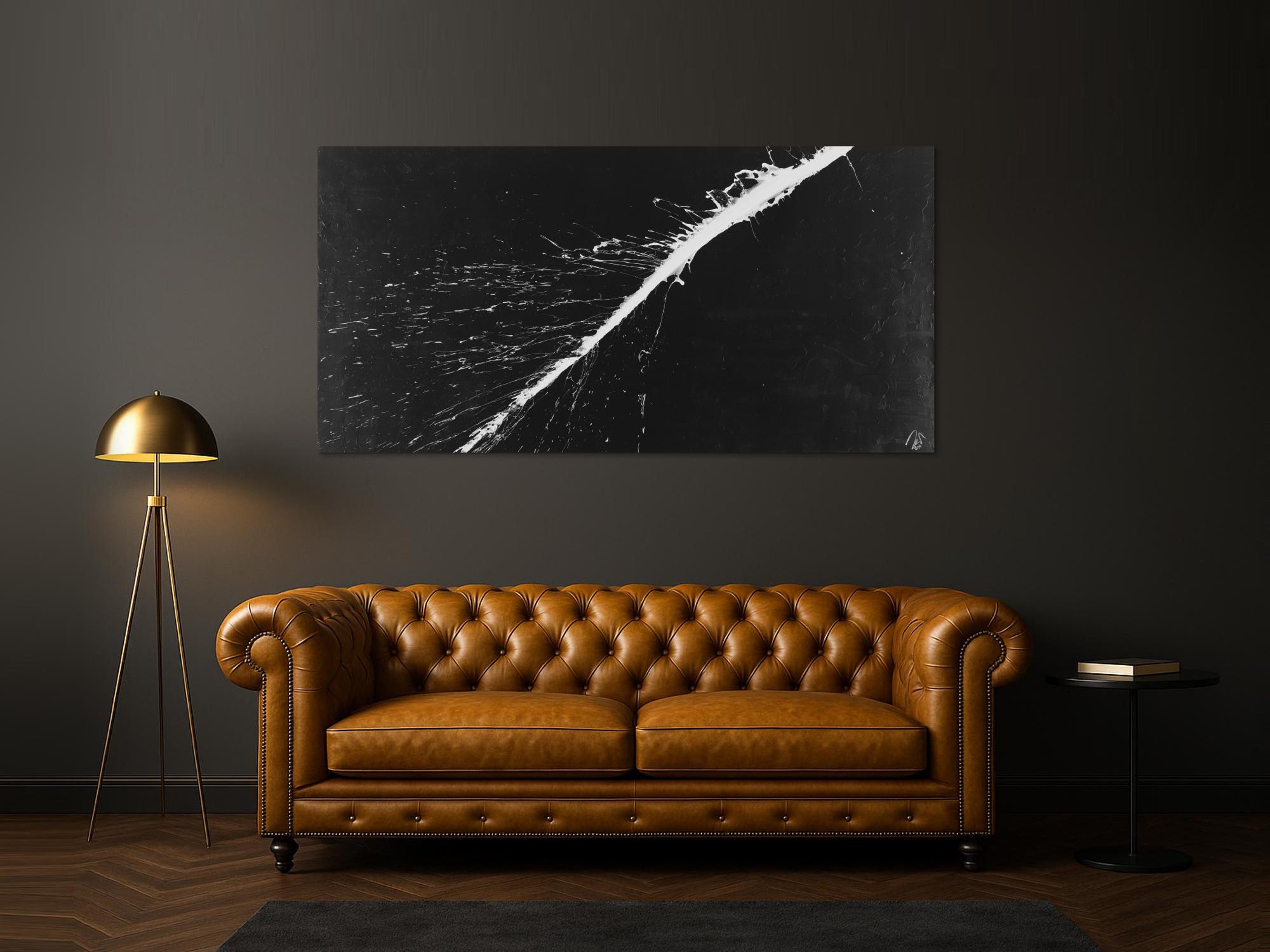 Abstraktes Acrylbild minimalistisch schwarz weiß auf Leinwand handgemalt expressionistisch modern