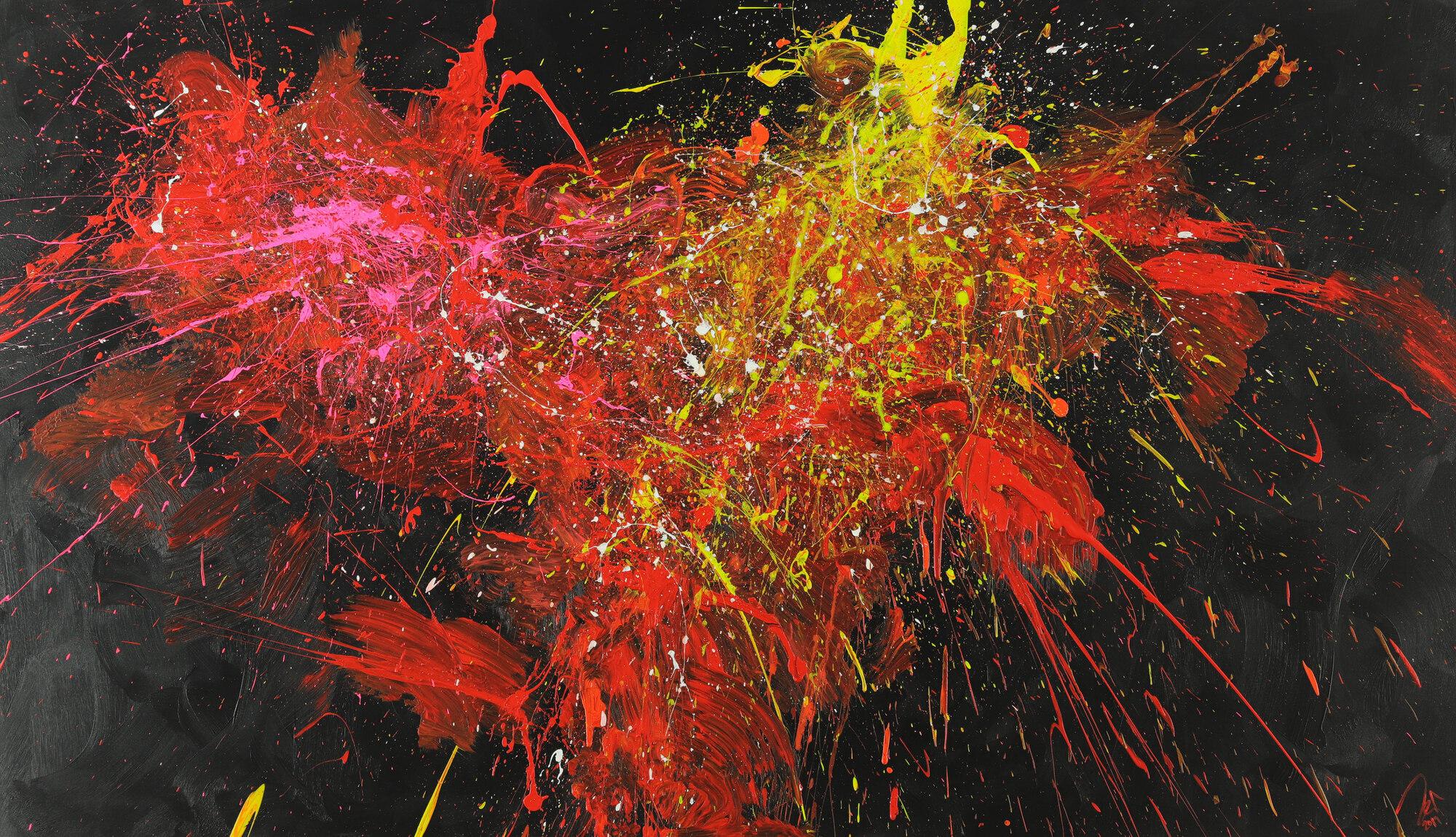 Abstraktes Acrylbild Modern Art zeitgenössisch handgemalt auf Leinwand expressionistisch Action Painting