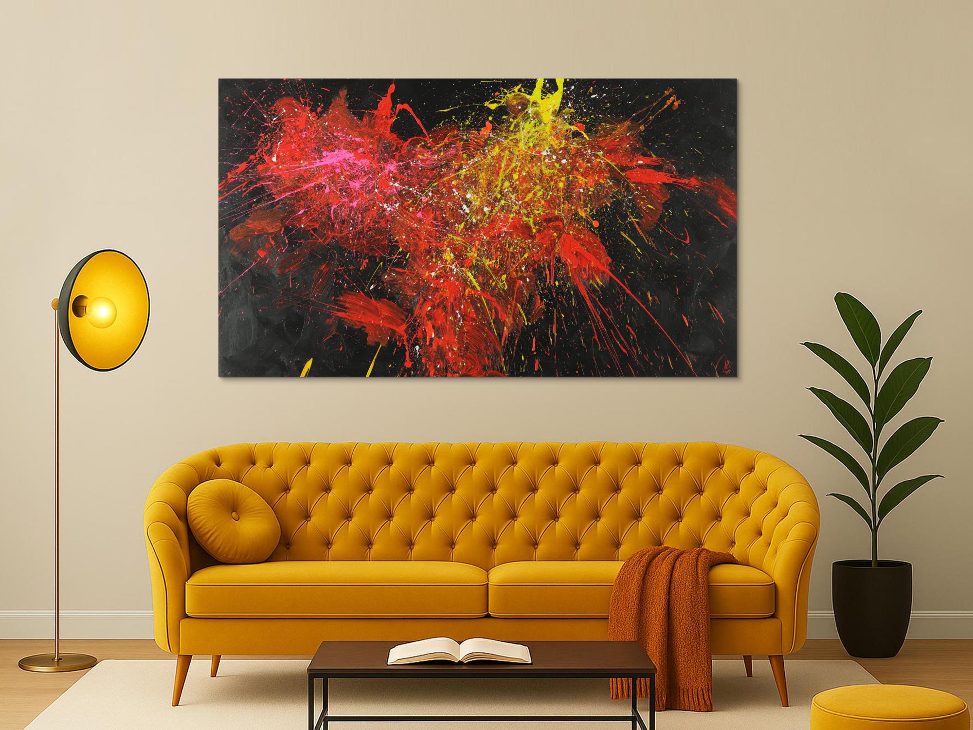 Abstraktes Acrylbild Modern Art zeitgenössisch handgemalt auf Leinwand expressionistisch Action Painting