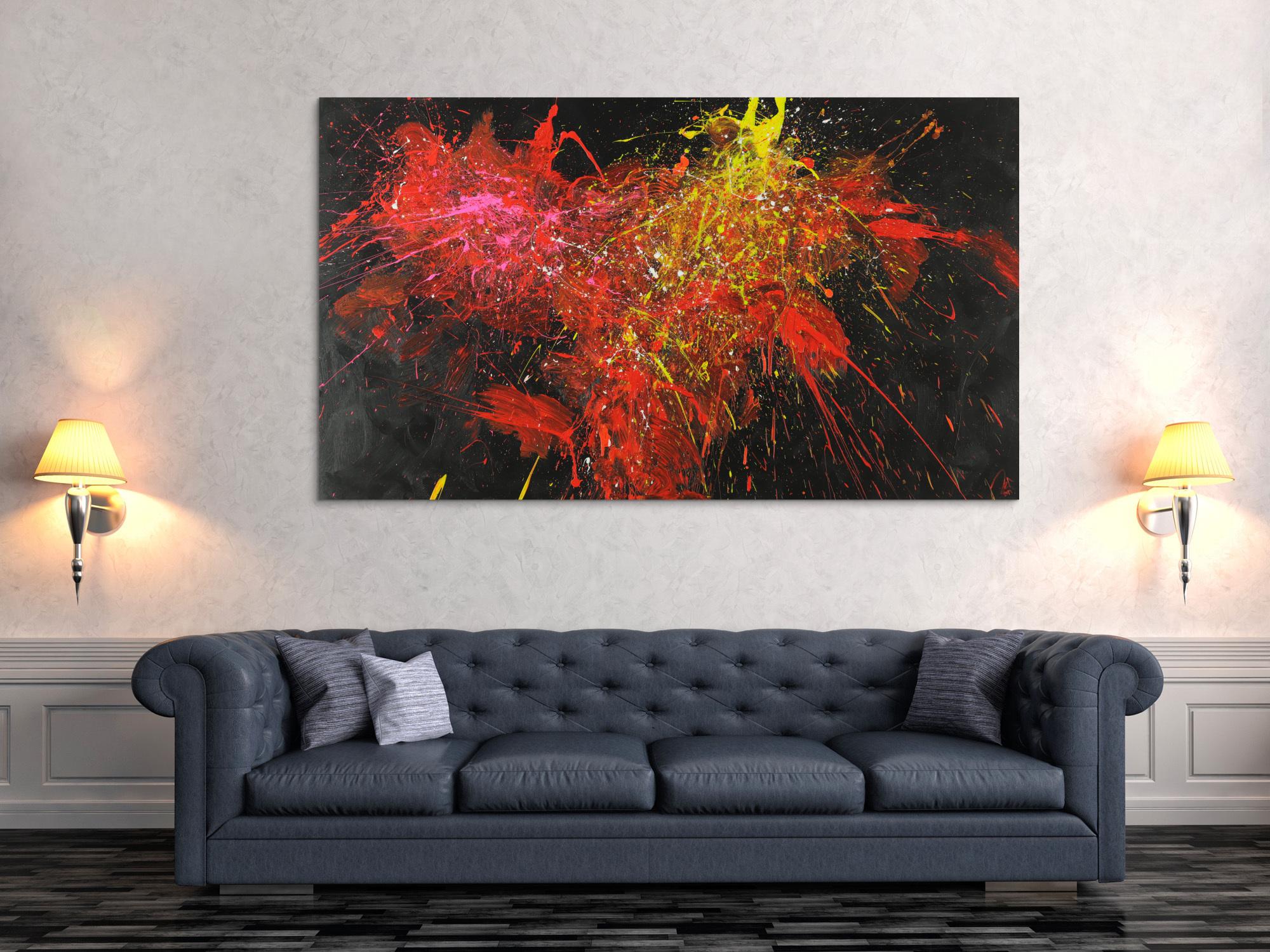 Abstraktes Acrylbild Modern Art zeitgenössisch handgemalt auf Leinwand expressionistisch Action Painting