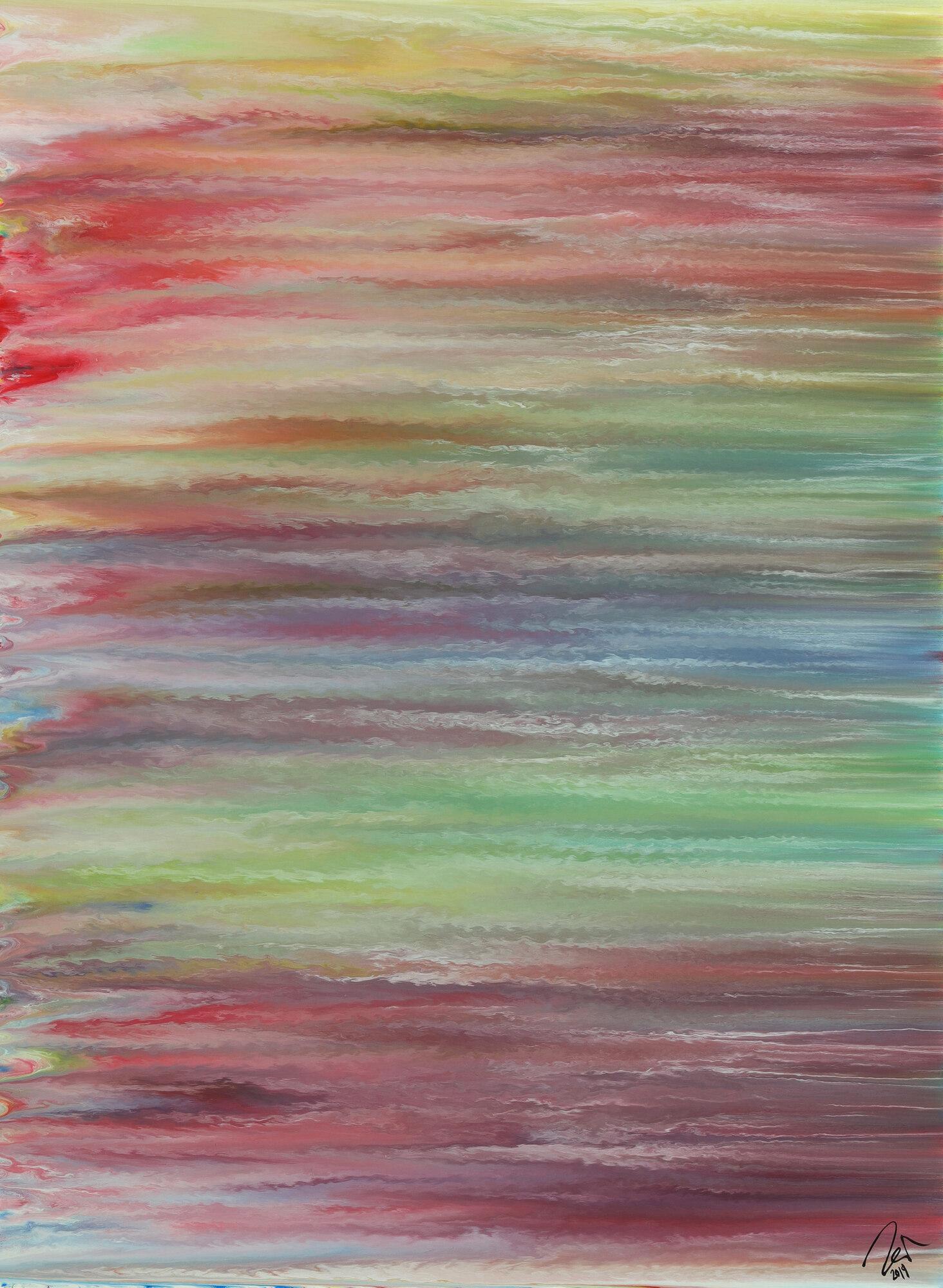 Abstraktes Acrylbild helle Pastellfarben Fließtechnik zeitgenössisch Modern Art auf Leinwand