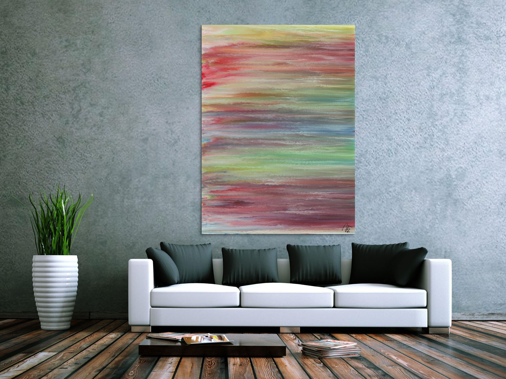 Abstraktes Acrylbild helle Pastellfarben Fließtechnik zeitgenössisch Modern Art auf Leinwand