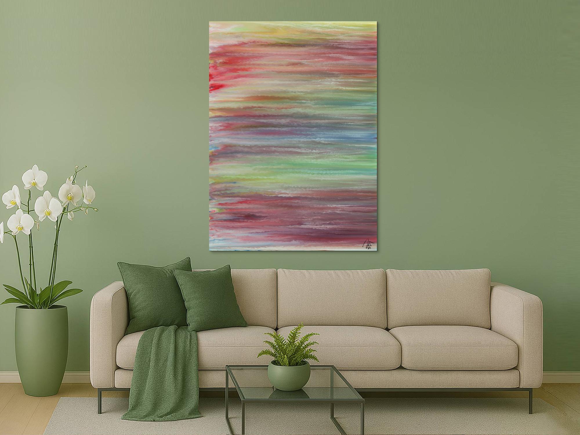 Abstraktes Acrylbild helle Pastellfarben Fließtechnik zeitgenössisch Modern Art auf Leinwand