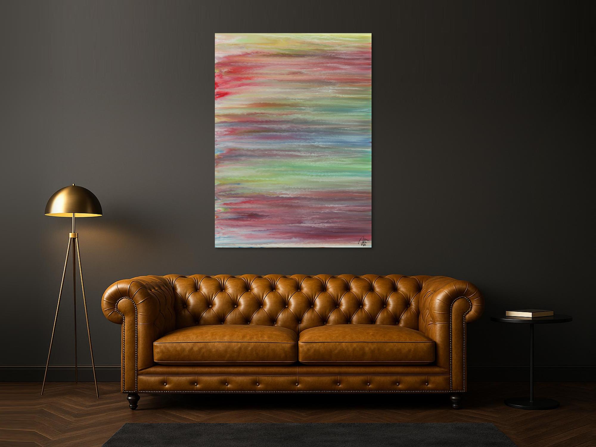 Abstraktes Acrylbild helle Pastellfarben Fließtechnik zeitgenössisch Modern Art auf Leinwand