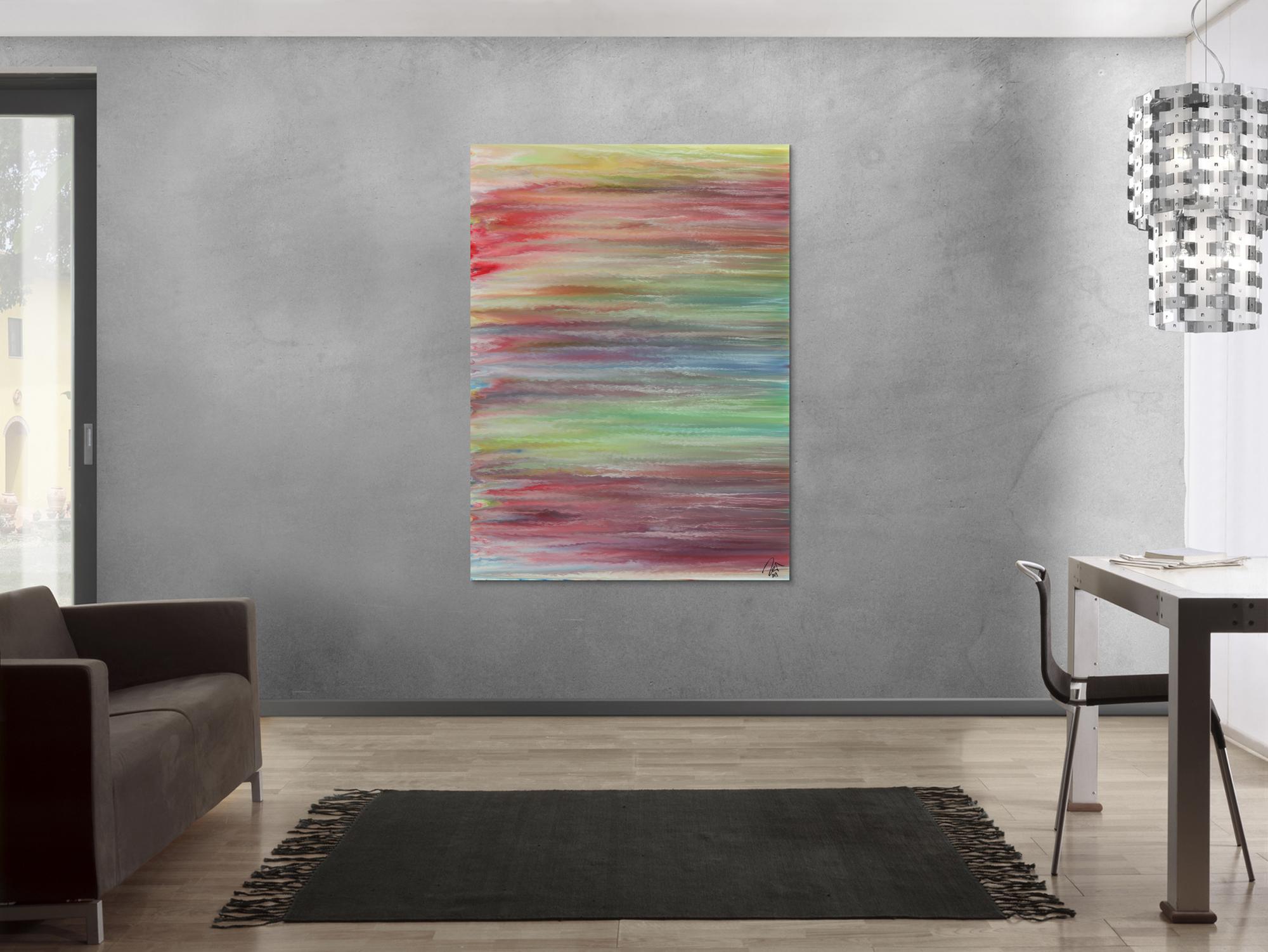 Abstraktes Acrylbild helle Pastellfarben Fließtechnik zeitgenössisch Modern Art auf Leinwand