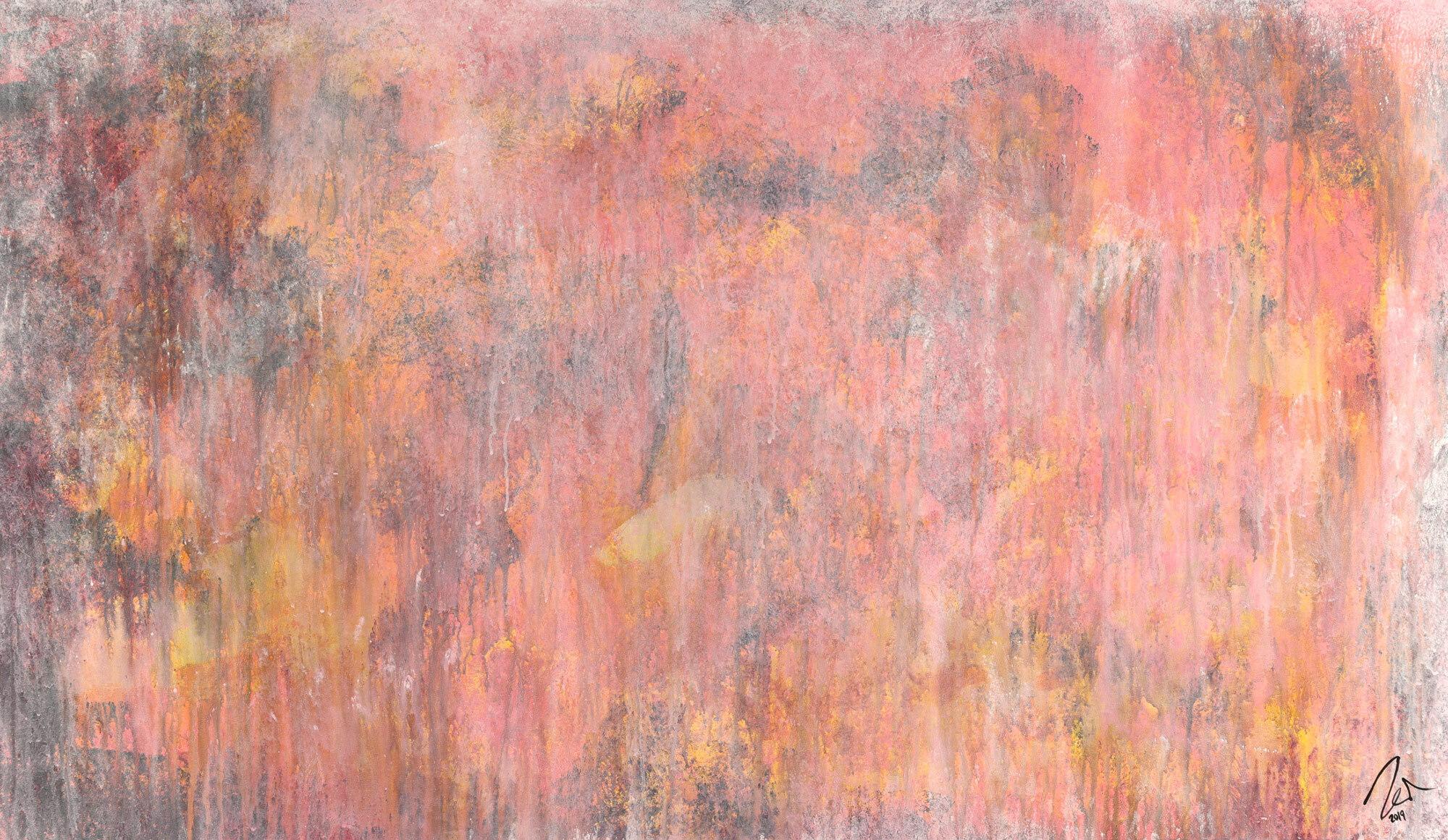 Abstraktes Acrylbild helle Farben altrosa weiß gelb anthrazit Modern Art zeitgenössisch