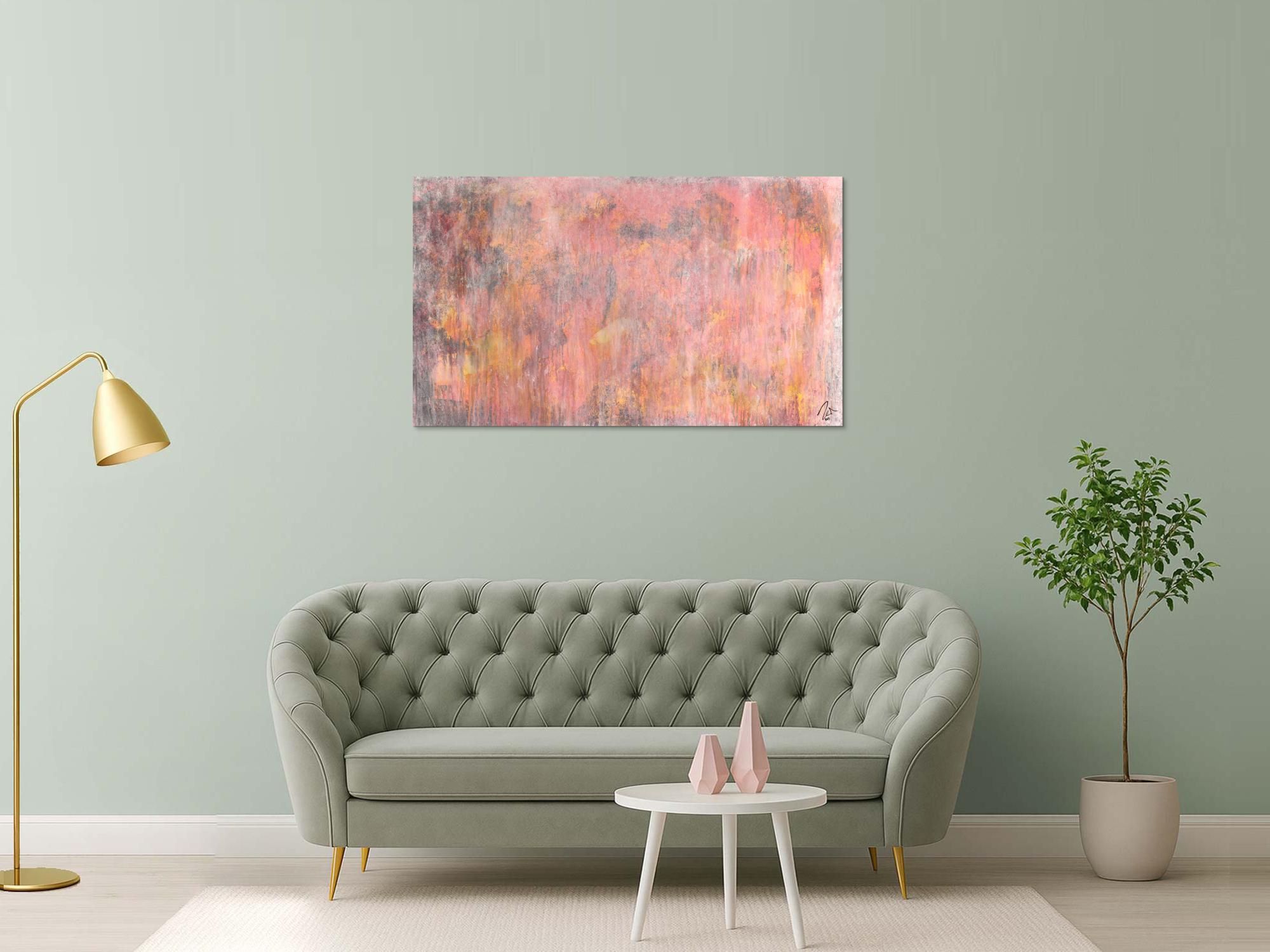 Abstraktes Acrylbild helle Farben altrosa weiß gelb anthrazit Modern Art zeitgenössisch