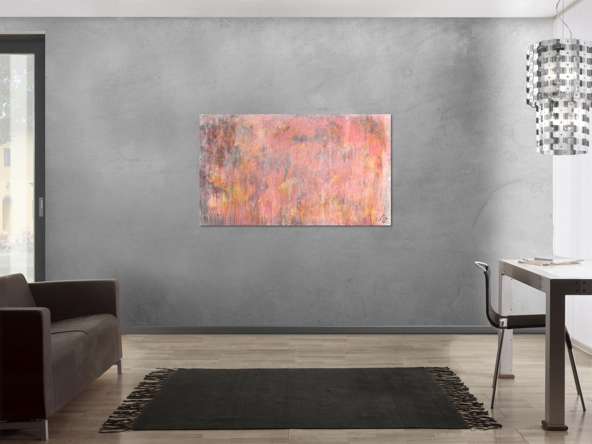 Abstraktes Acrylbild helle Farben altrosa weiß gelb anthrazit Modern Art zeitgenössisch