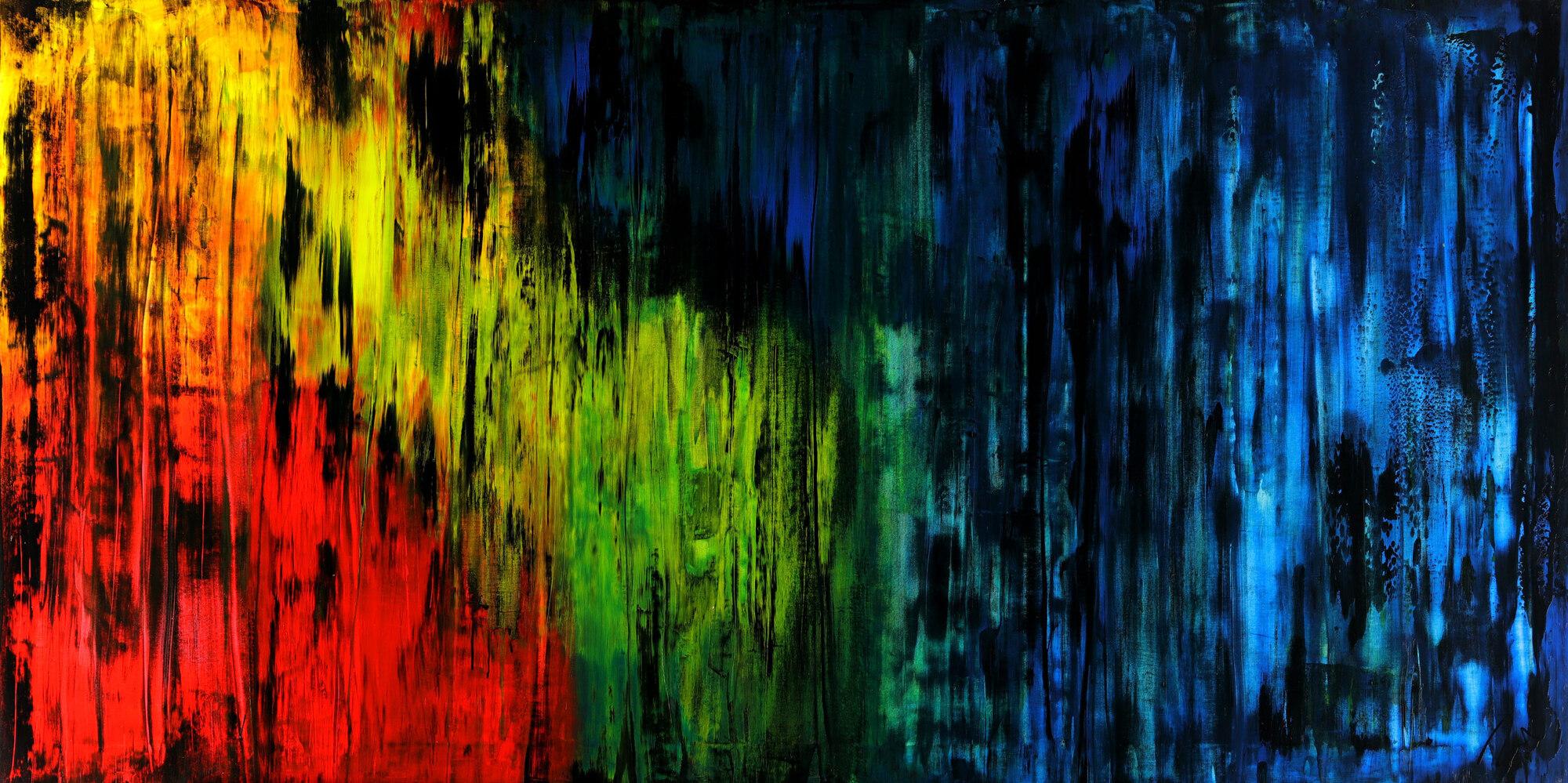 Abstraktes Acrylbild bunt und schwarz Mondern Art zeitgenössisch auf Leinwand hangemalt