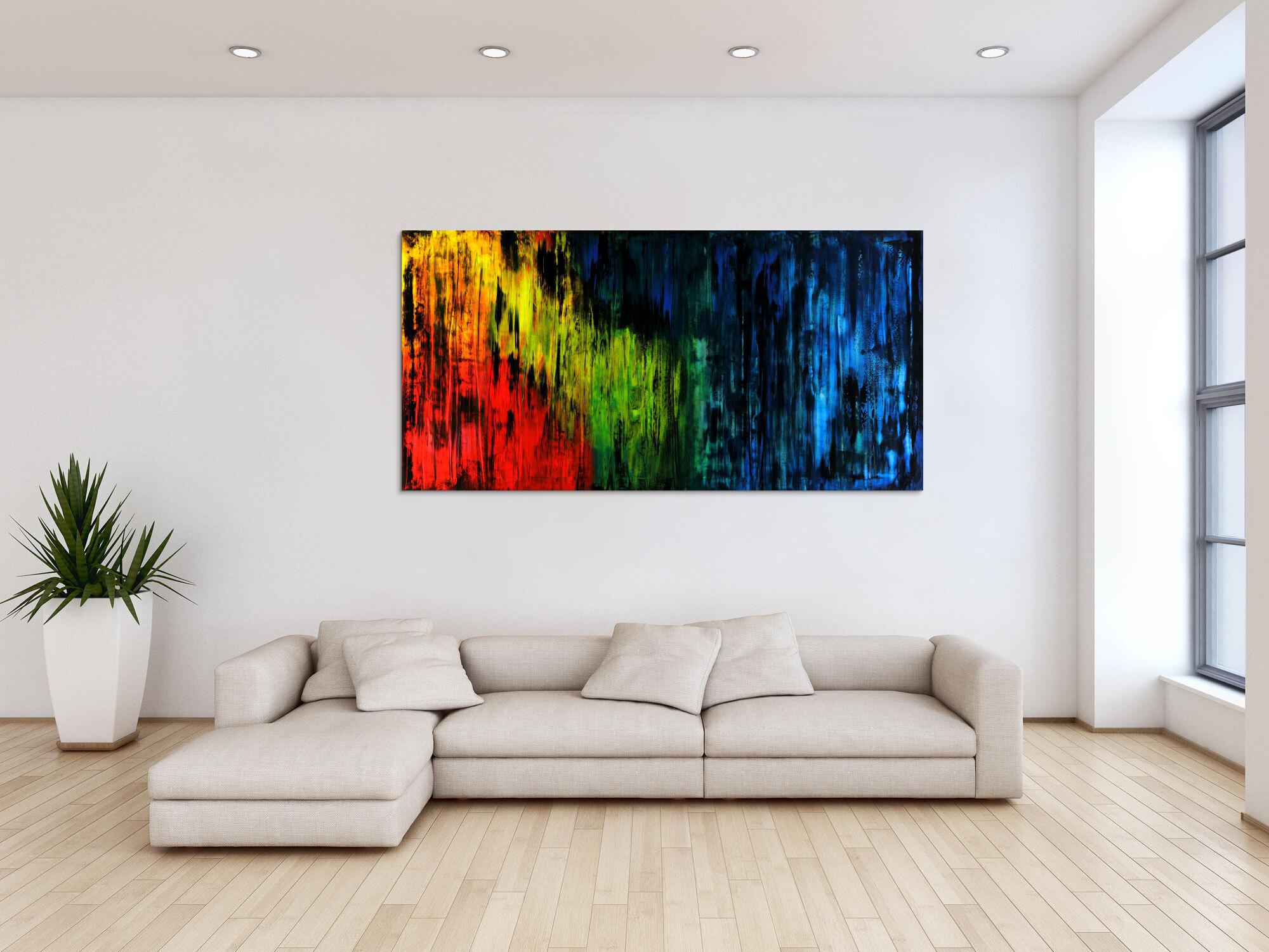 Abstraktes Acrylbild bunt und schwarz Mondern Art zeitgenössisch auf Leinwand hangemalt 