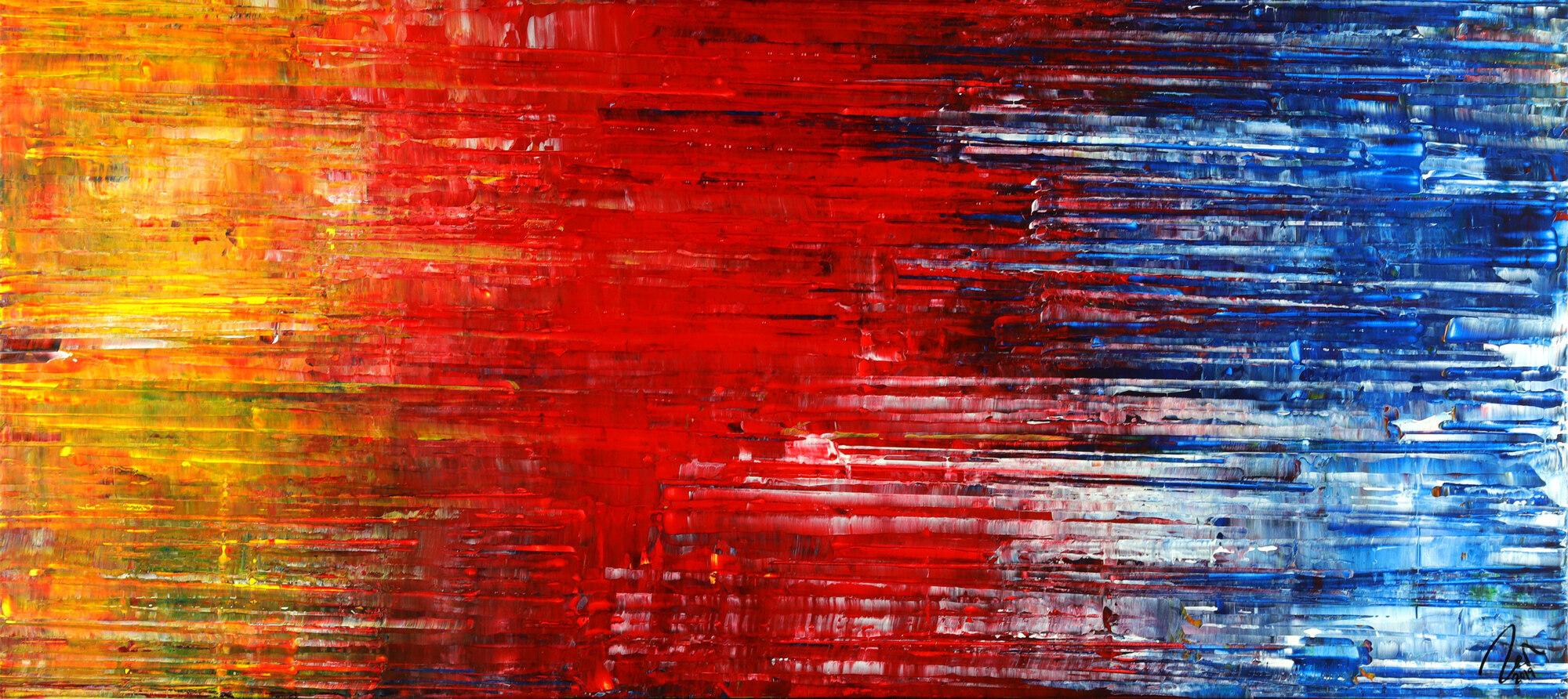 Abstraktes Acrylbild Spachteltechnik Modern Art gelb rot blau weiß auf Leinwand