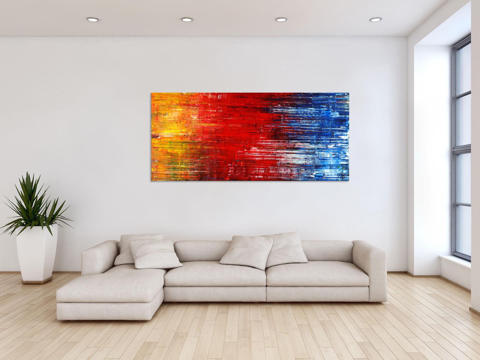 Abstraktes Acrylbild Spachteltechnik Modern Art gelb rot blau weiß auf Leinwand
