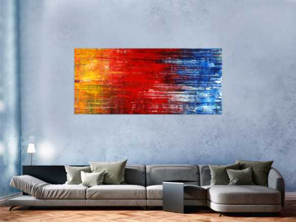 Abstraktes Acrylbild Spachteltechnik Modern Art gelb rot blau weiß auf Leinwand