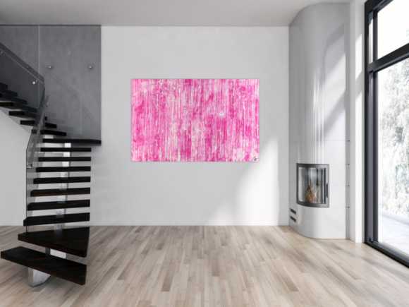Abstraktes Acrylbild Spachteltechnik weiß pink Modern Art auf Leinwand zeitgenössisch