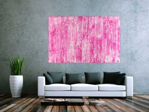 Abstraktes Acrylbild Spachteltechnik weiß pink Modern Art auf Leinwand zeitgenössisch