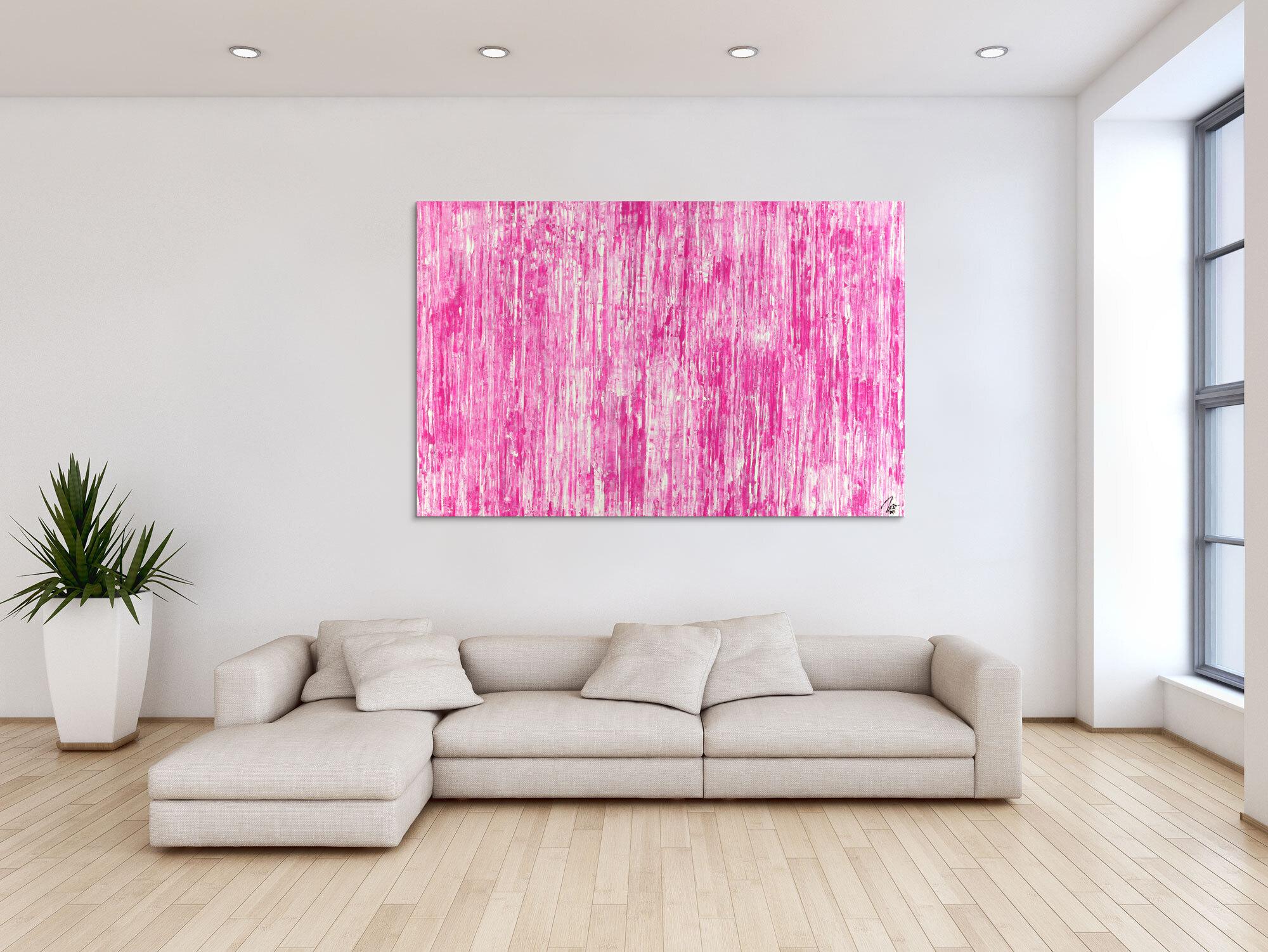 Abstraktes Acrylbild Spachteltechnik weiß pink Modern Art auf Leinwand zeitgenössisch