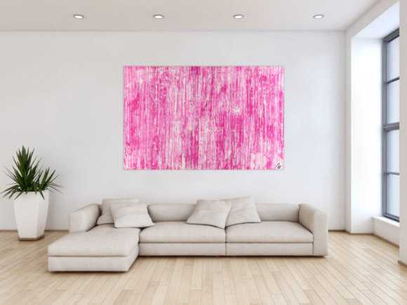 Abstraktes Acrylbild Spachteltechnik weiß pink Modern Art auf Leinwand zeitgenössisch