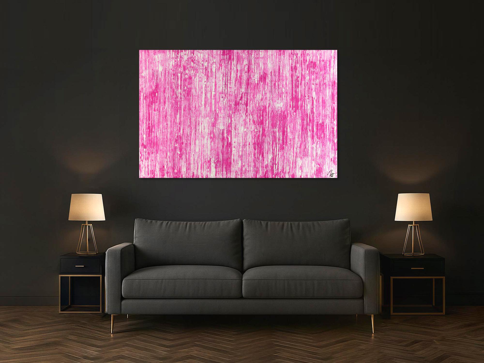 Abstraktes Acrylbild Spachteltechnik weiß pink Modern Art auf Leinwand zeitgenössisch